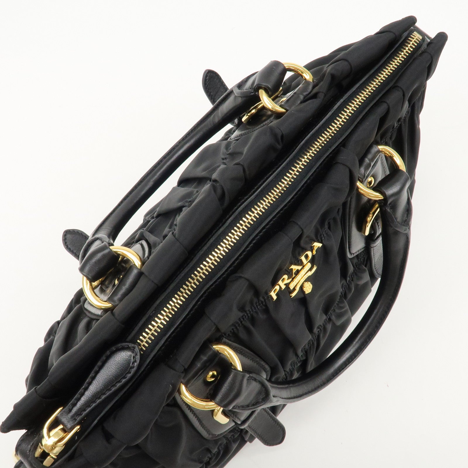 PRADA Logo Nylon Leather 2Way Bag Hand Bag Black NERO BN1407 Used