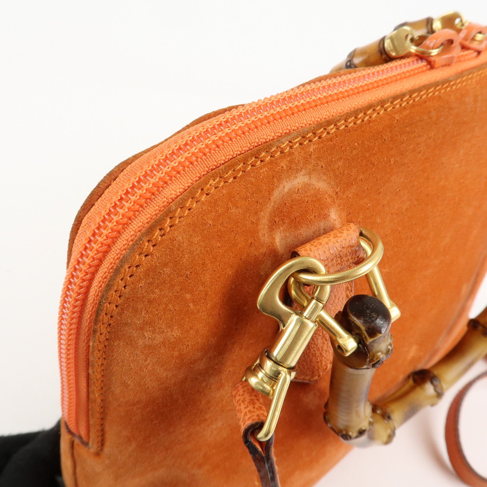 GUCCI Bamboo Suede Leather 2WAY Bag Orange 000.2296.0290 Used