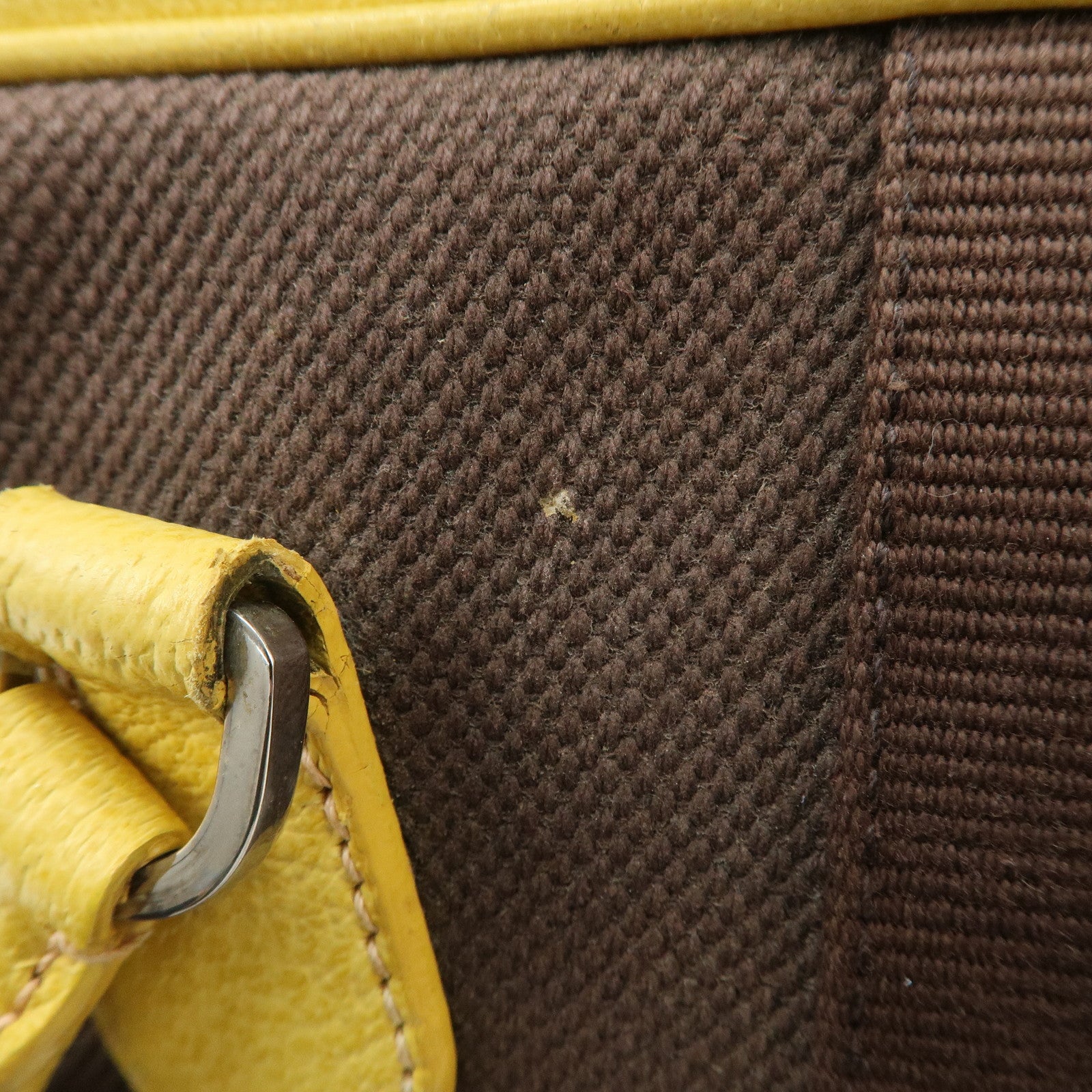 PRADA Canvas Leather Shoulder Bag Hand Bag Brown Yellow Used