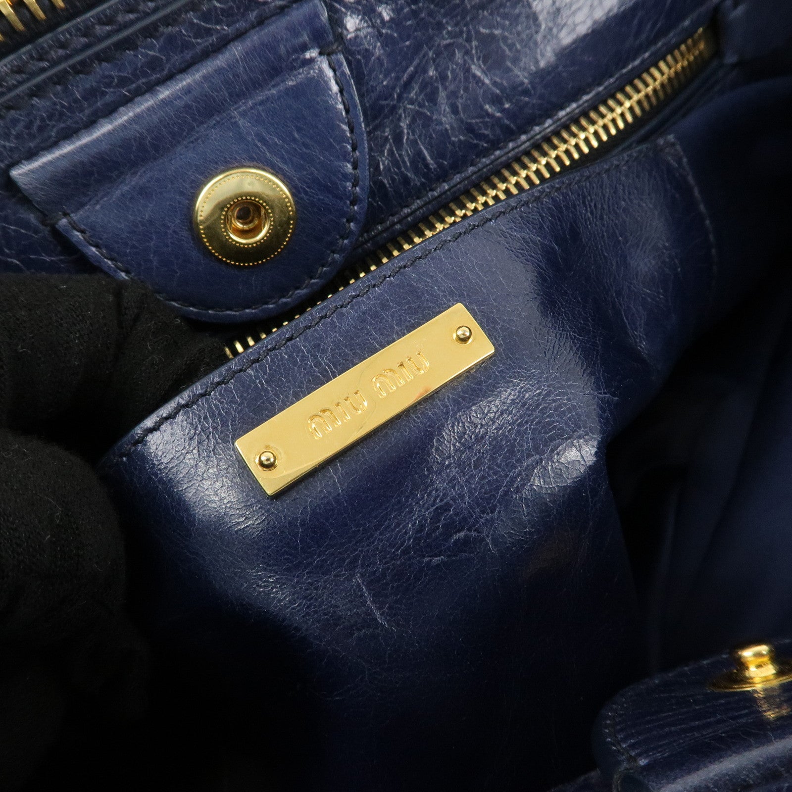 MIU MIU Leather 2Way Bag Hand Bag Shoulder Bag Blue RN1127 Used