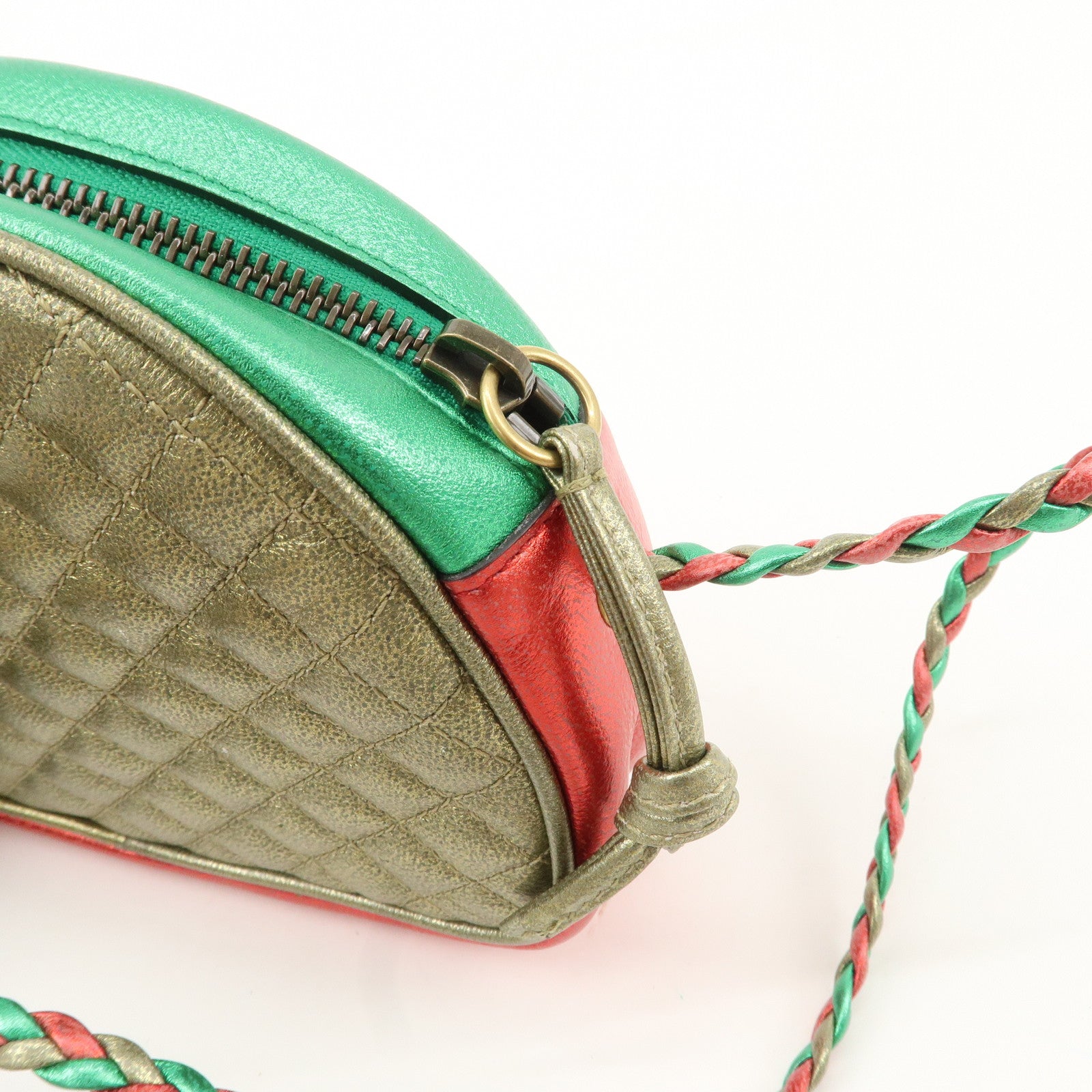 GUCCI Laminate Quilting Leather Shoulder Bag Green Red Gold 534951 Used