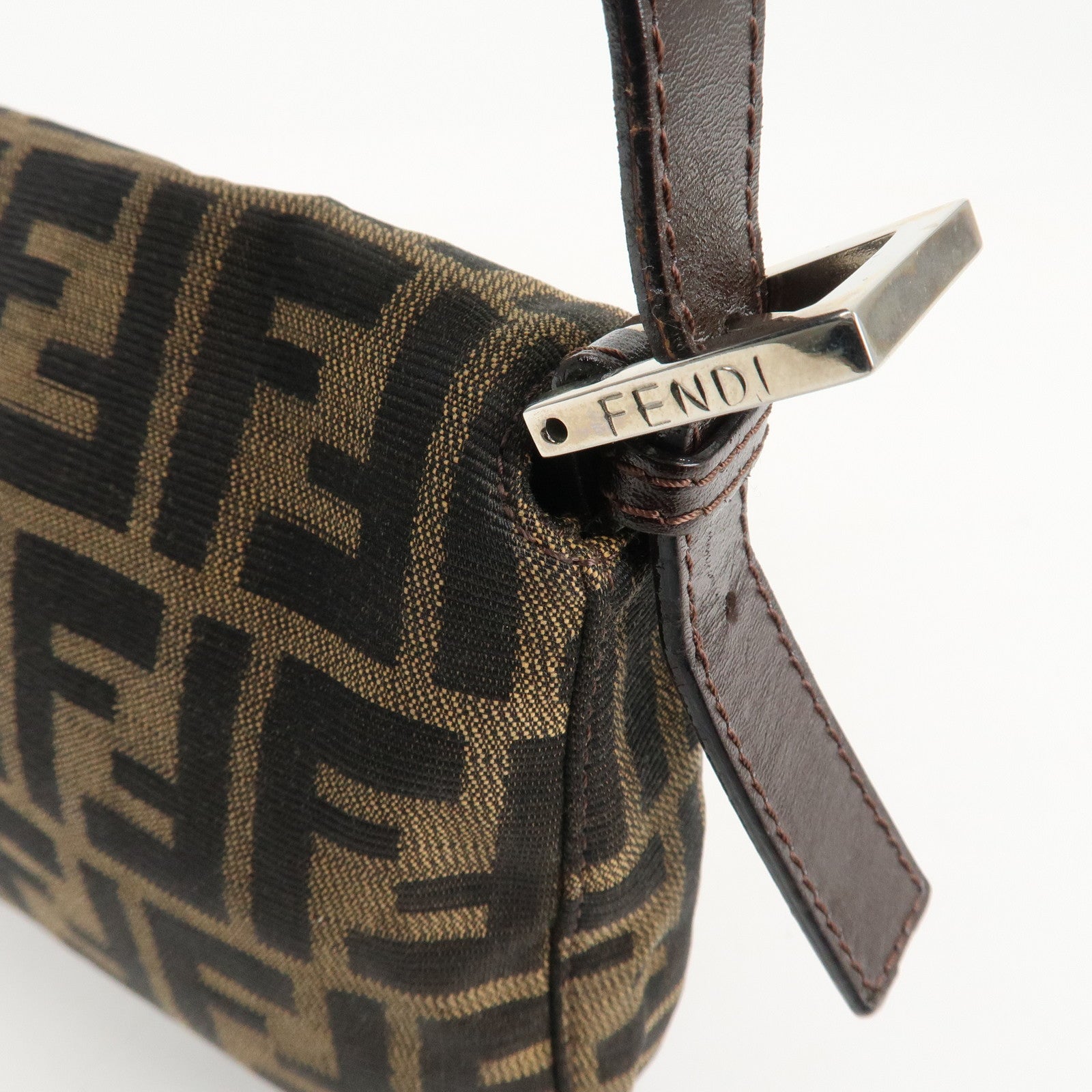 FENDI Zucca Mamma Baguette Canvas Shoulder Bag Brown Black 26424 Used