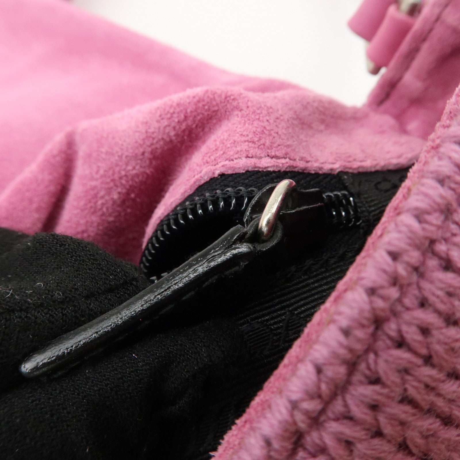 PRADA Wool Leather Shoulder Bag Lavender Used