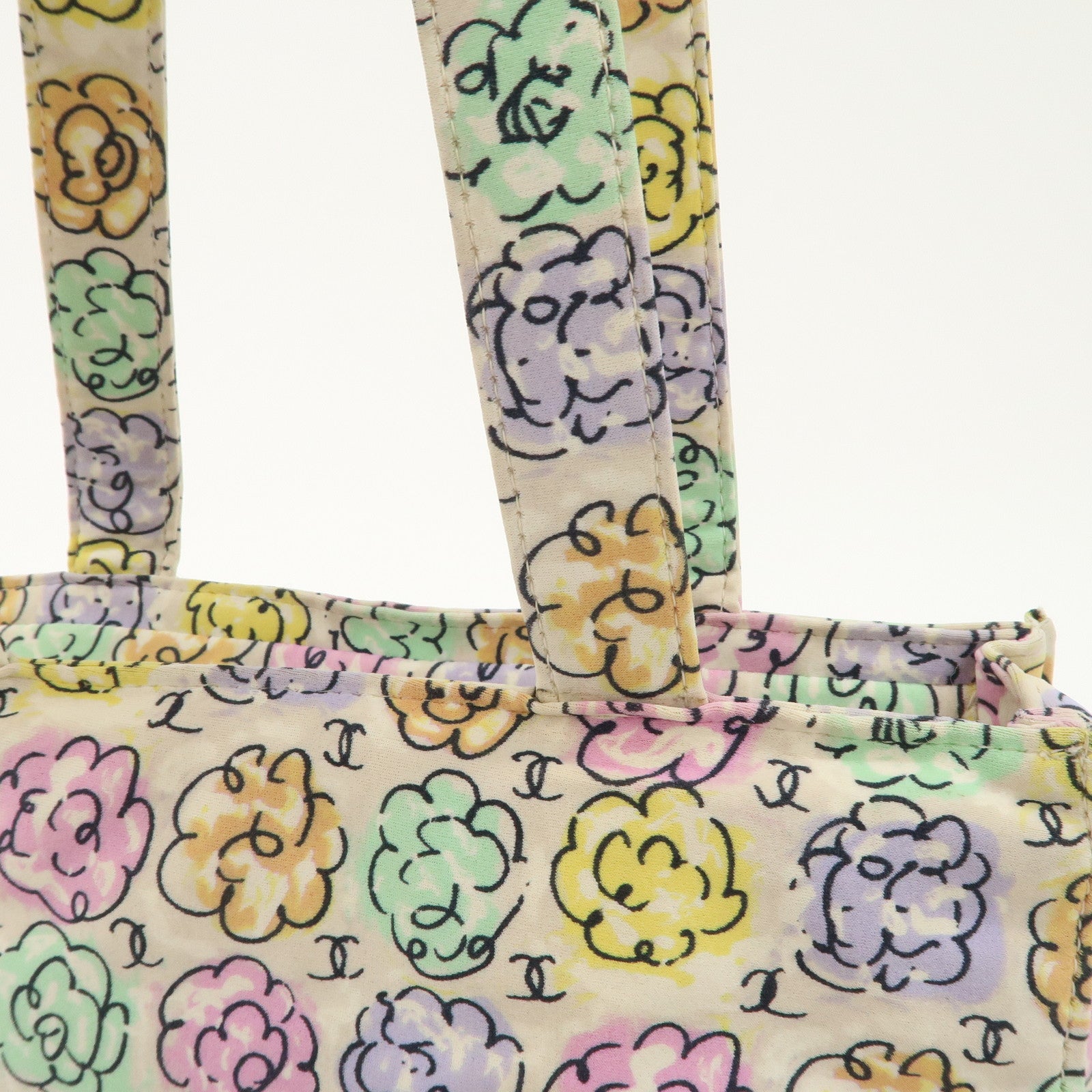CHANEL Camellia Canvas Nylon 2Way Bag Hand Bag Flower Multicolor Used