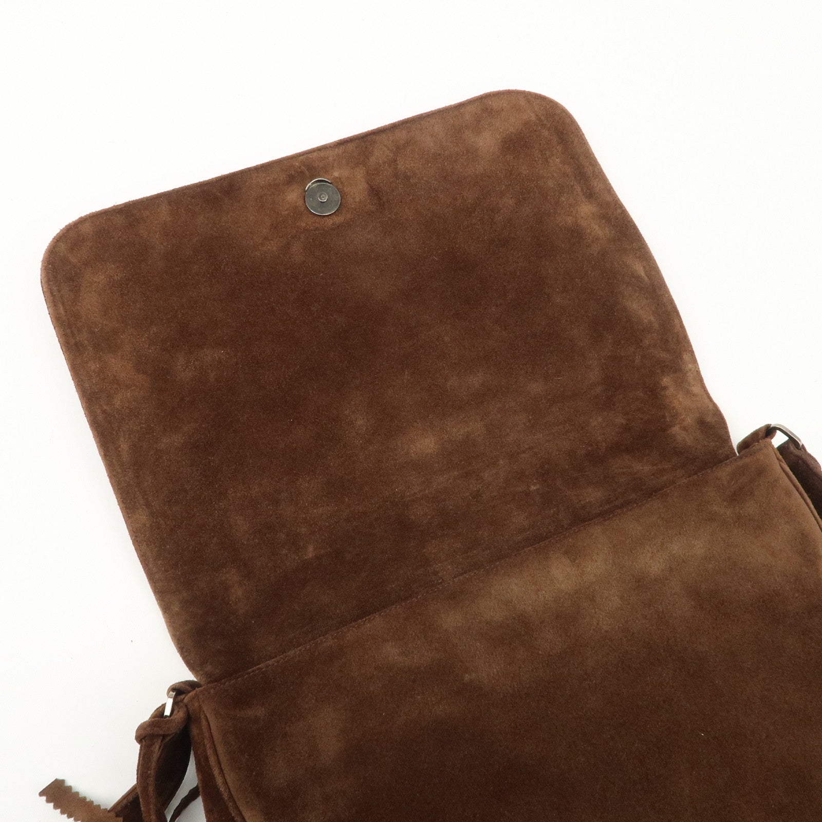 CHANEL Triple COCO Mark Suede Shoulder Bag Brown Silver Used