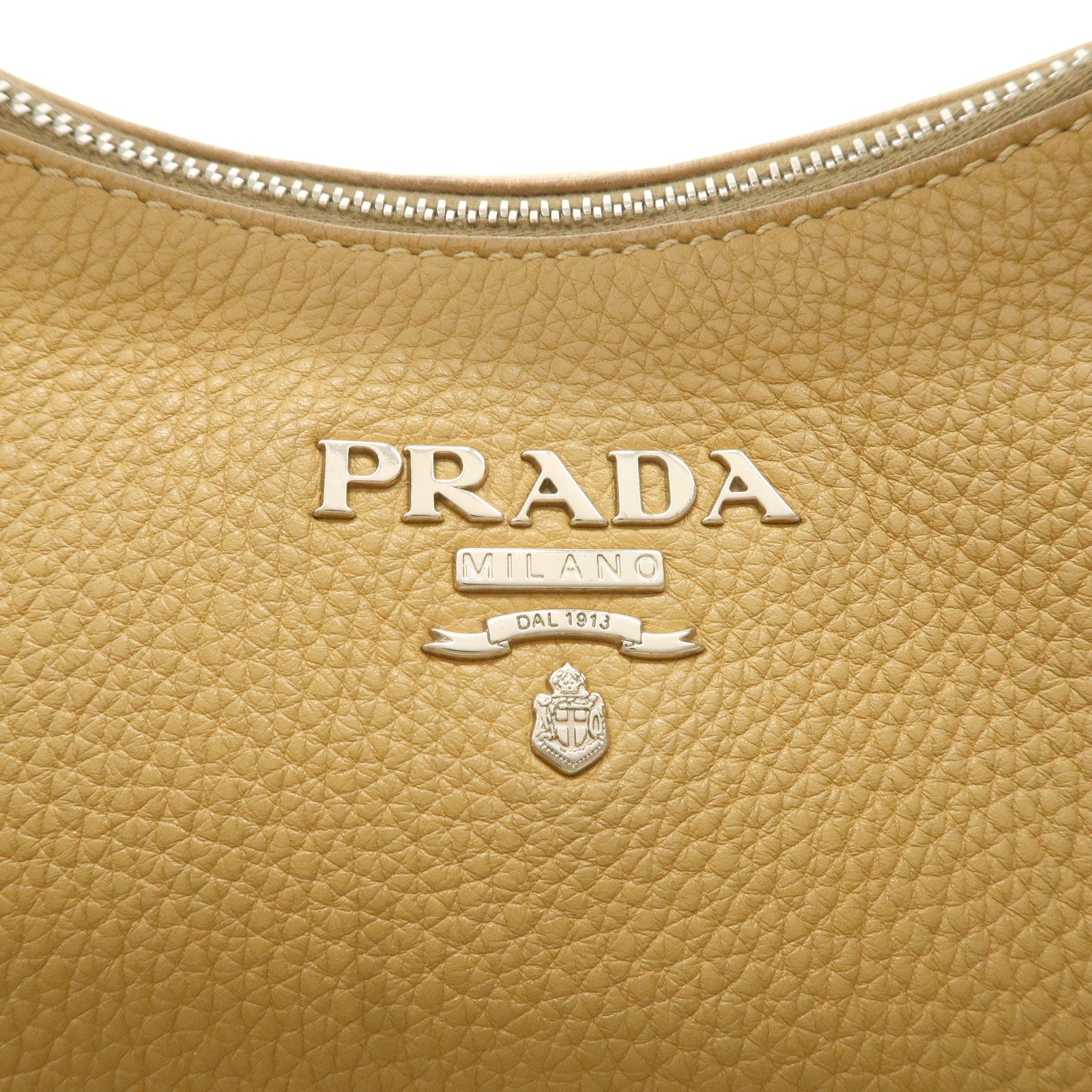 PRADA Leather Shoulder Bag Beige BR4311 Used