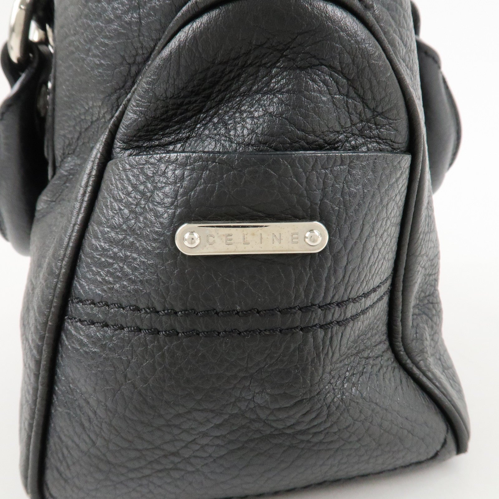 CELINE Leather Boogie Bag Hand Bag Silver Hard Ware Black Used