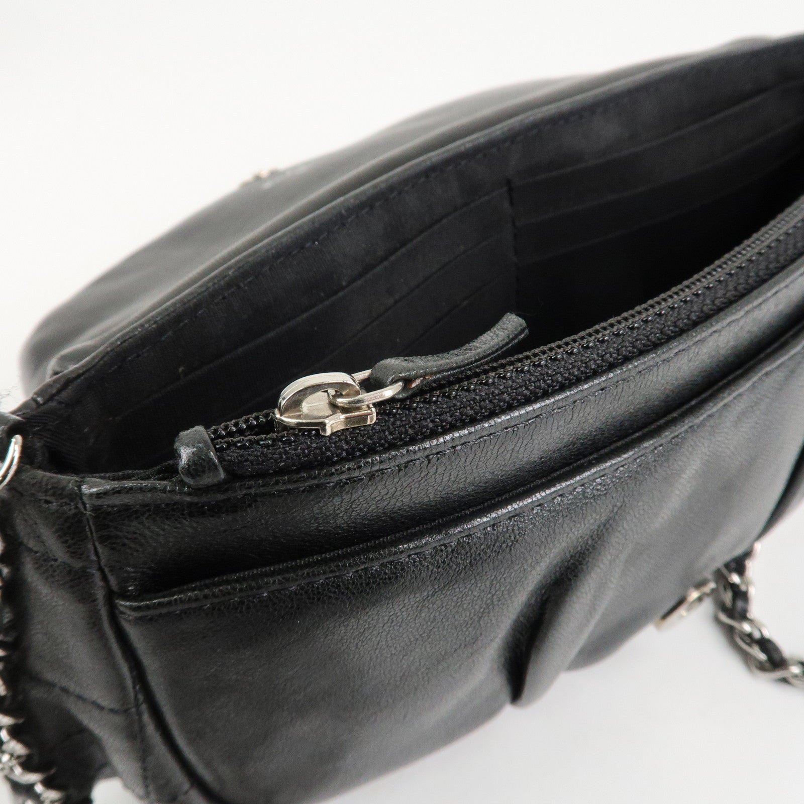 CHANEL COCO Mark Lamb Skin Half Moon Chain Shoulder Bag A40033 Used