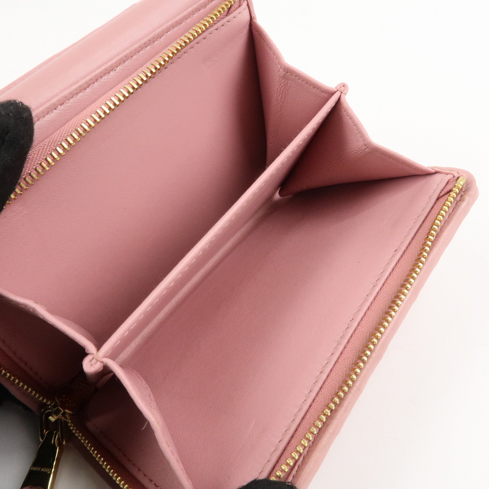 MIU MIU Matelasse Leather Trifold Wallet Pink 5ML225 Used