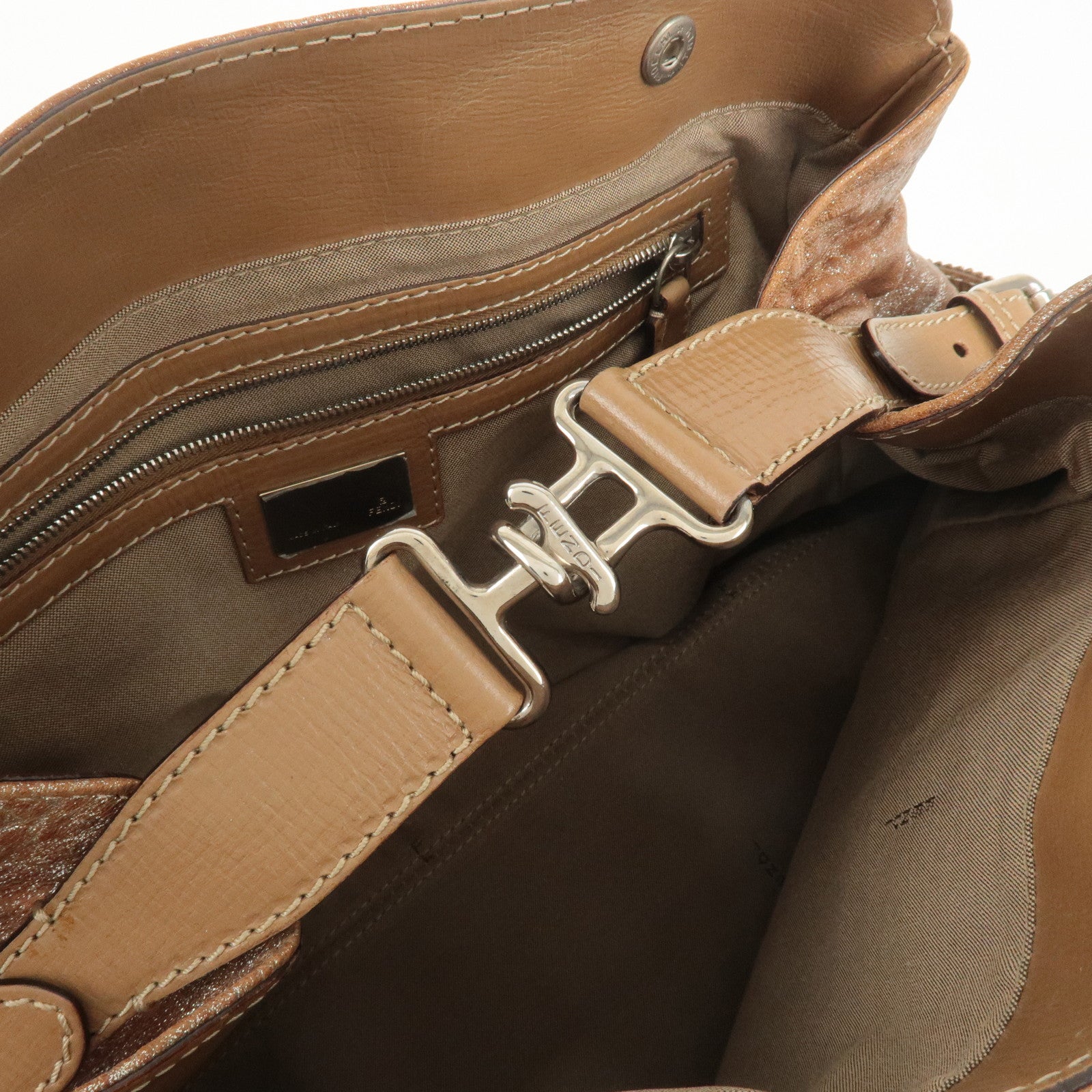 FENDI Ethnico Leather Tote Bag Shoulder Bag Beige 8BN162 Used