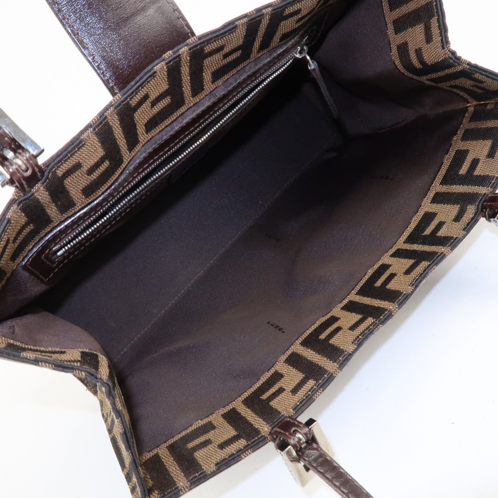 FENDI Zucca Canvas Leather Shoulder Bag Brown Black 15808 Used