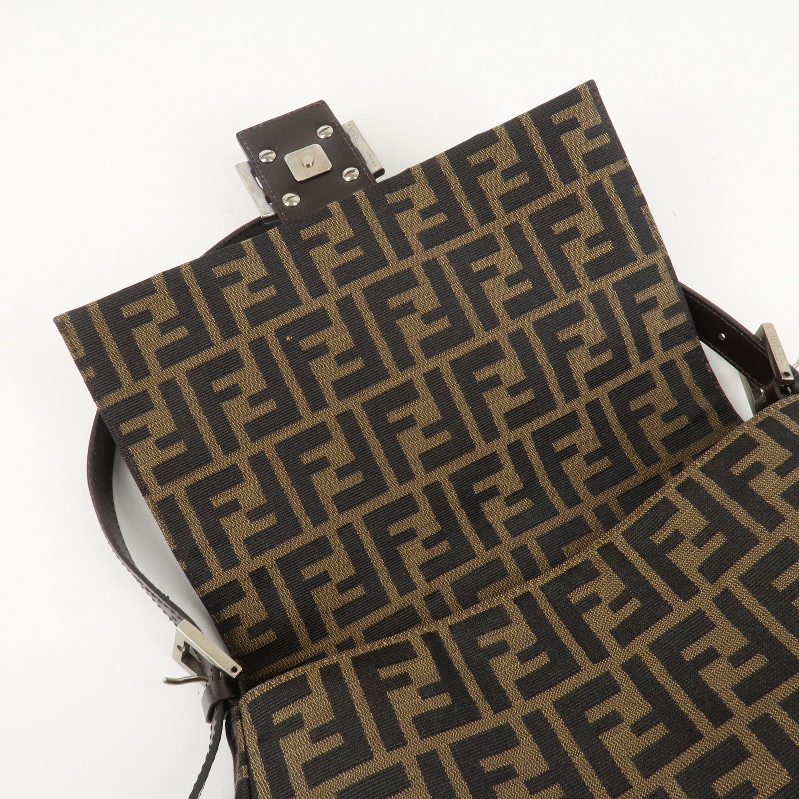FENDI Mamma Baguette Zucca Canvas Leather Shoulder Bag 26325 Used
