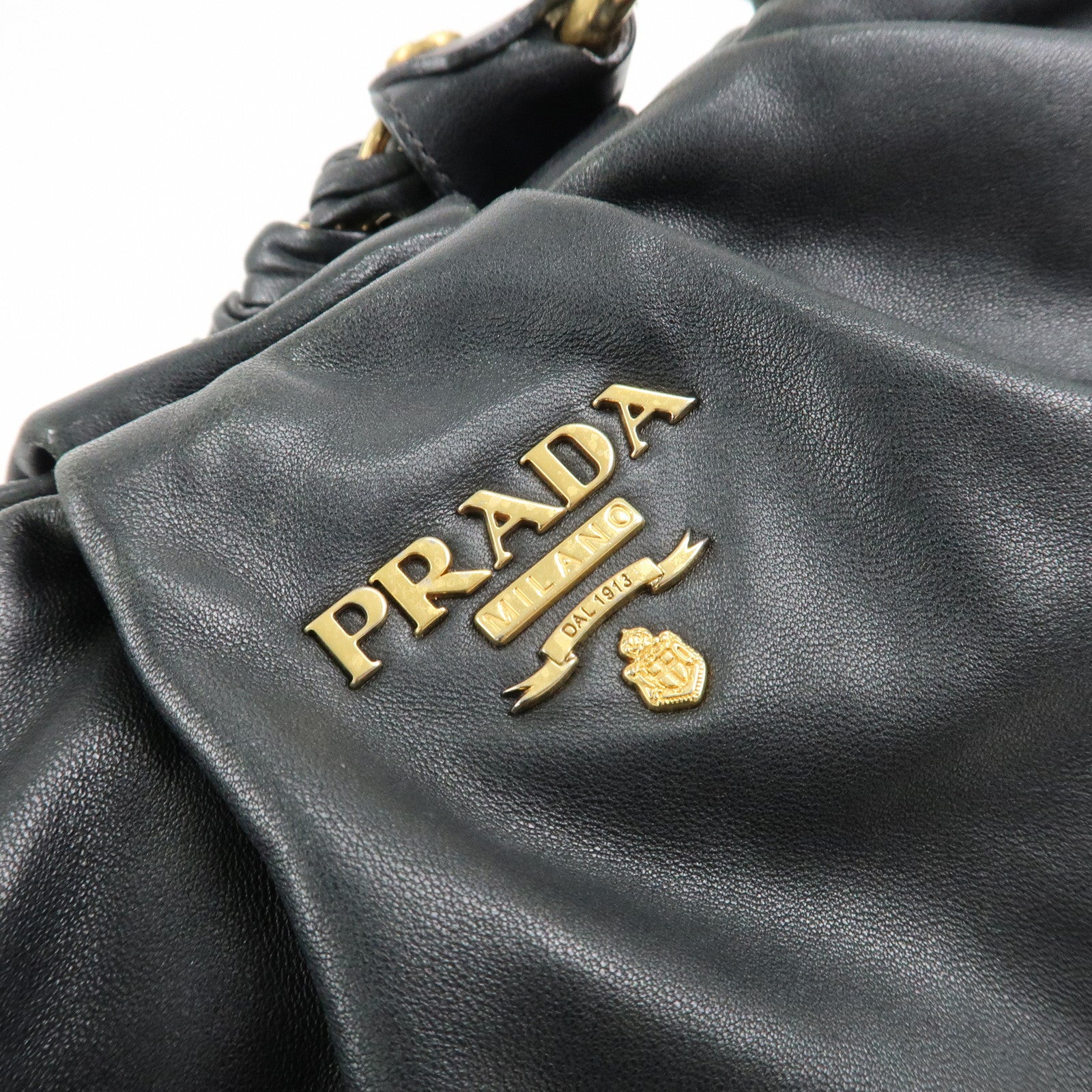 PRADA Leather 2Way Hand Bag Shoulder Bag Black BN2324 Used