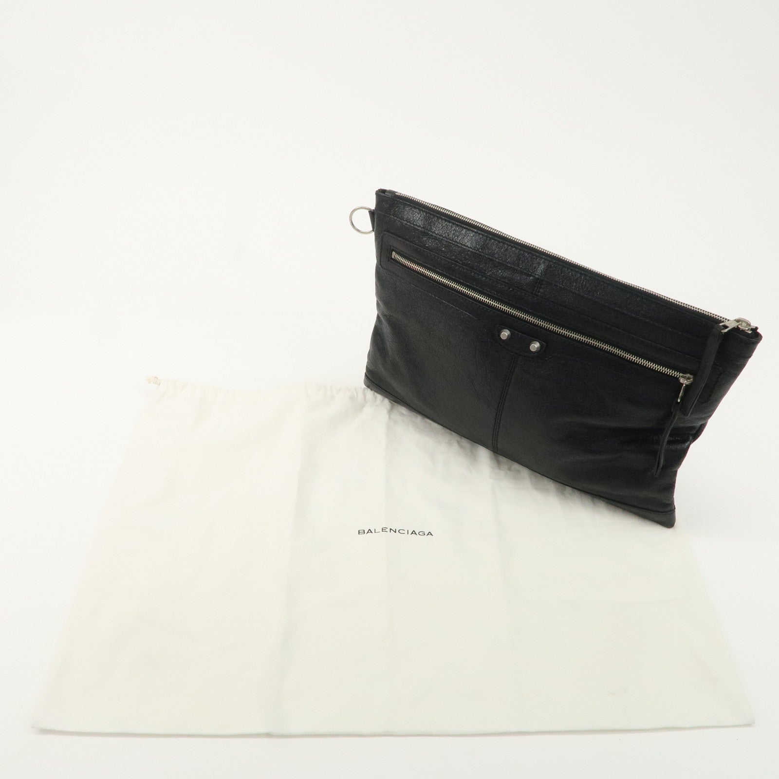 BALENCIAGA Leather Classic Clip L Clutch Bag Black 273023 Used