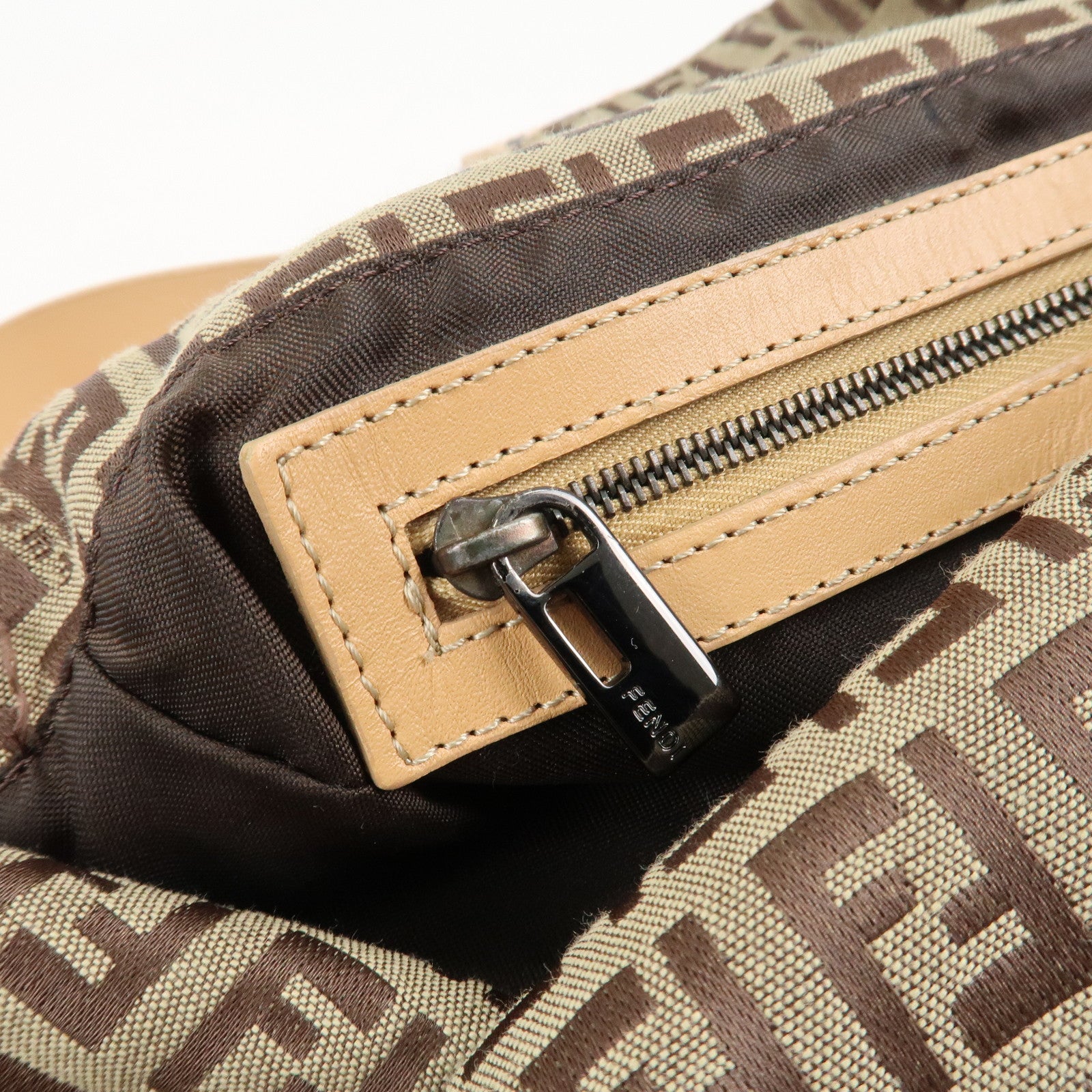 FENDI Zucchino Canvas Leather Shoulder Bag Beige 8BR003 Used