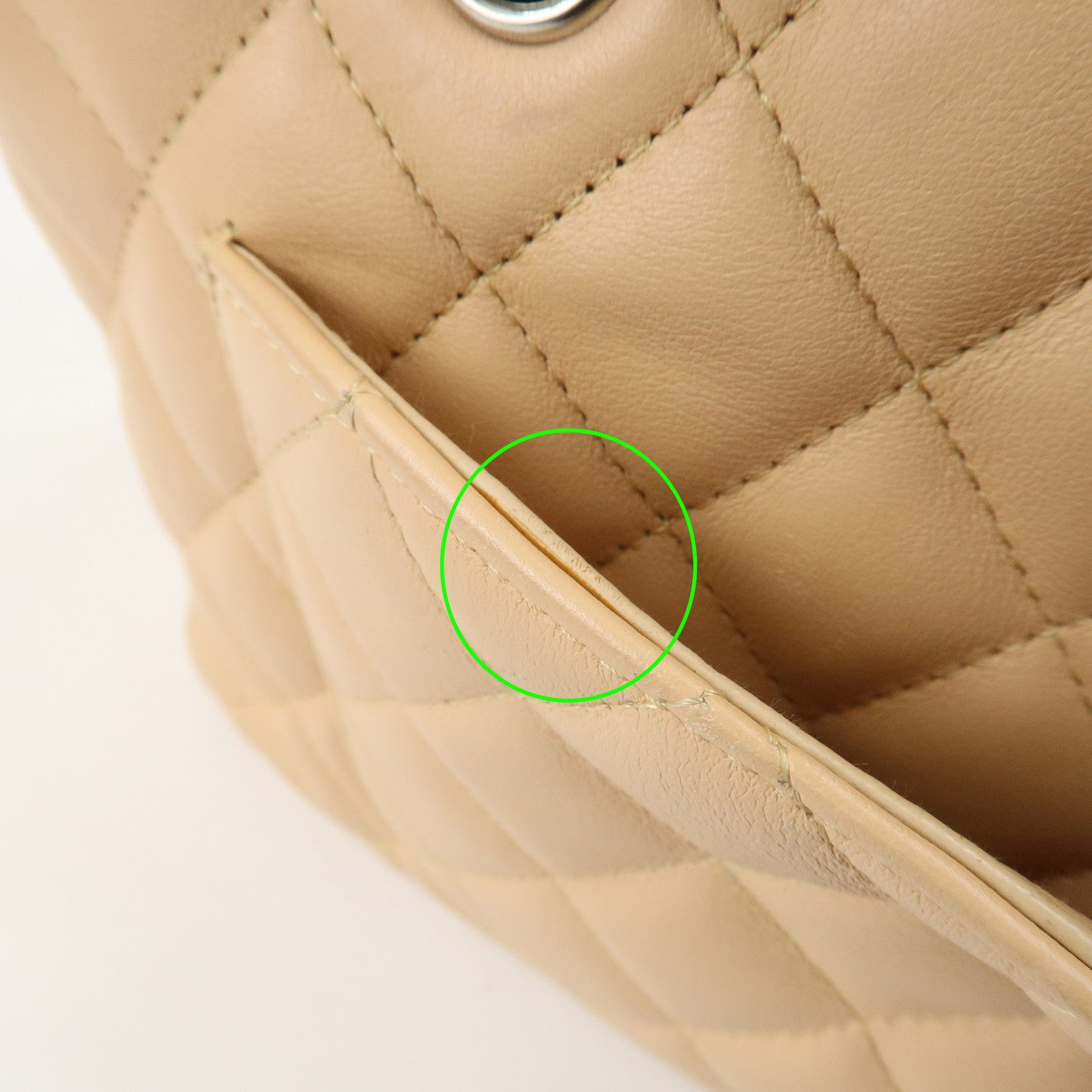 CHANEL Cambon Line Lamb Skin Bowling Bag Hand Bag Beige A25171 Used