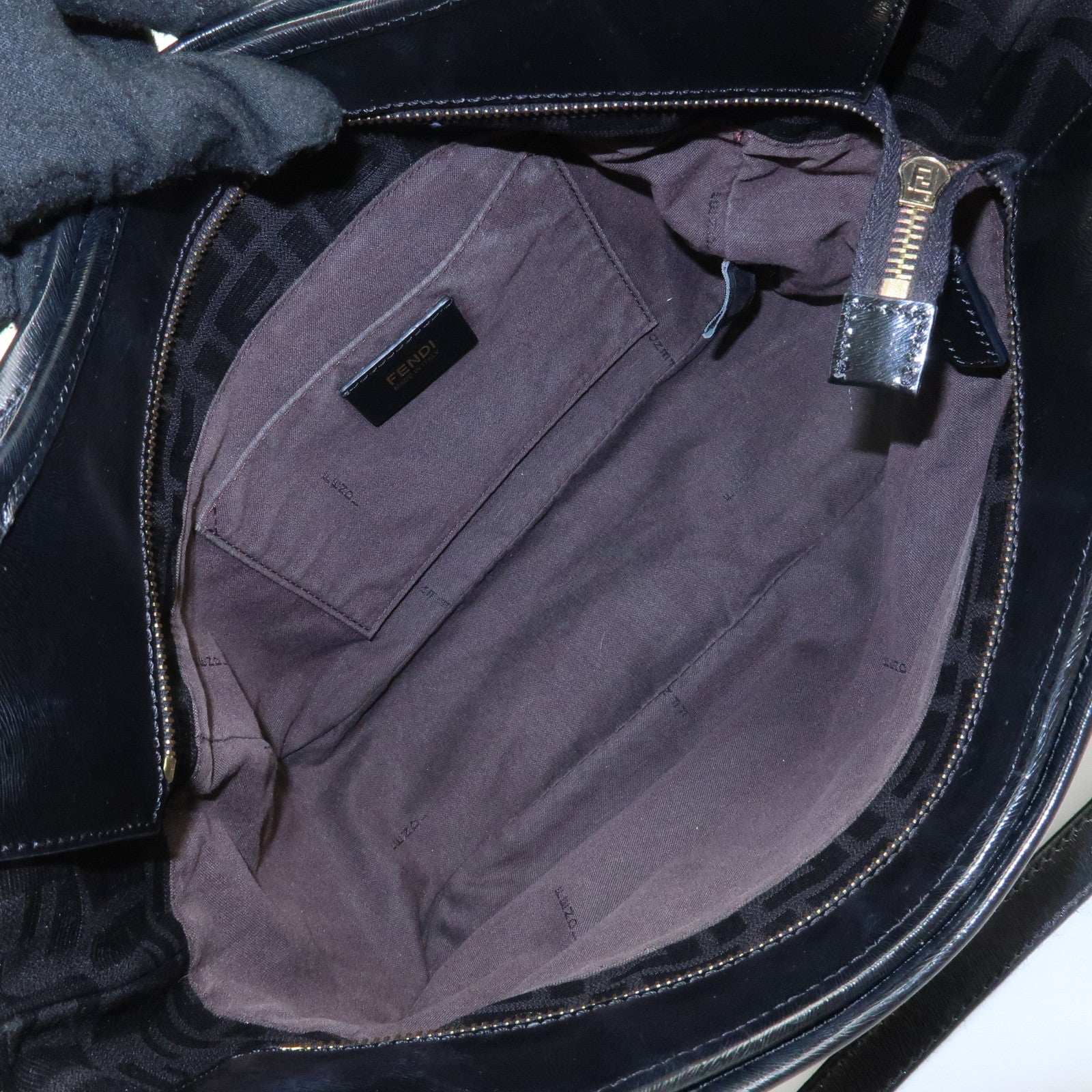 FENDI Zucca Canvas Leather Tote Bag Hand Bag Black 8BH156 Used