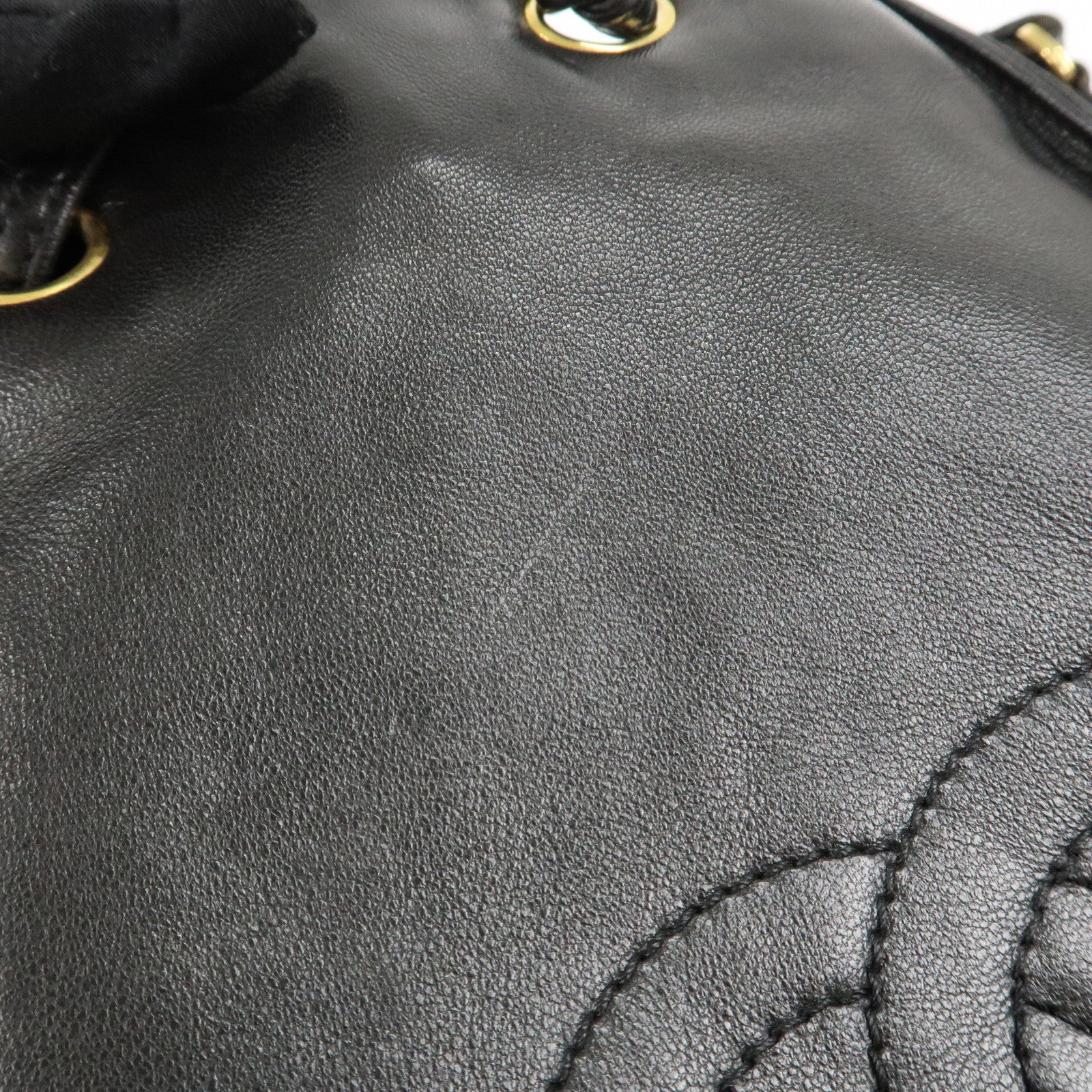 CHANEL COCO Mark Lamb Skin Stitch Shoulder Bag Black Gold Used