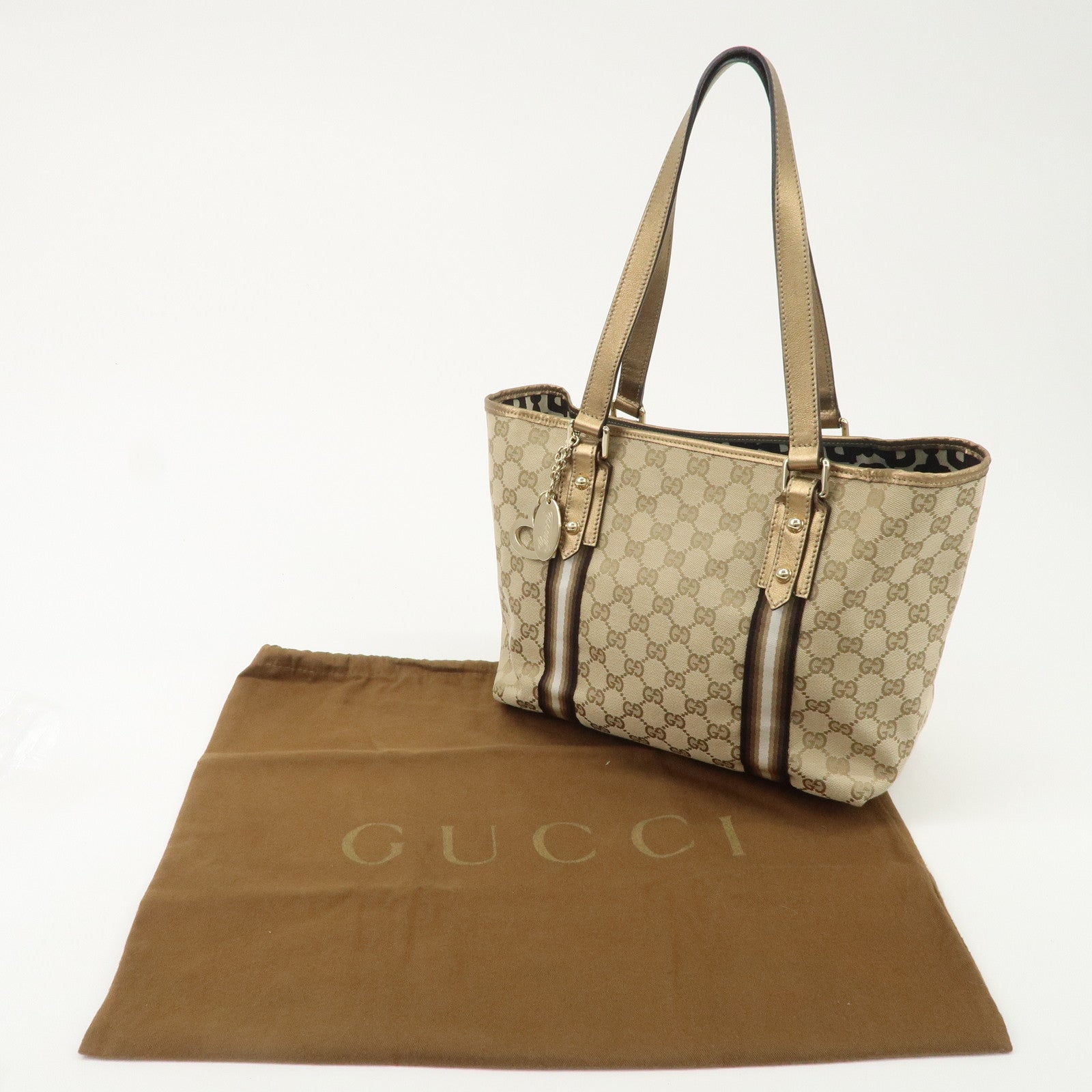 GUCCI Sherry GG Canvas Leather Tote Bag Beige Gold 137396 Used
