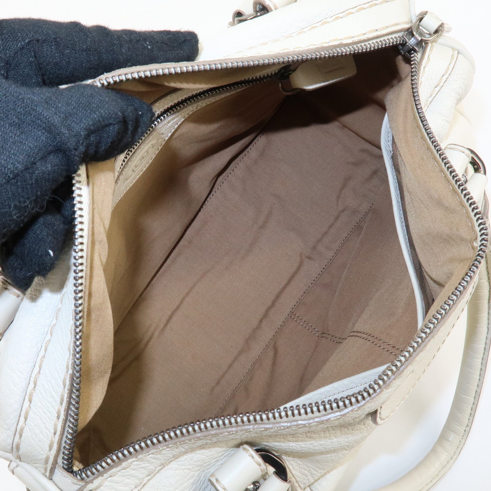 TOD'S Leather Shoulder Bag Hand Bag White Used