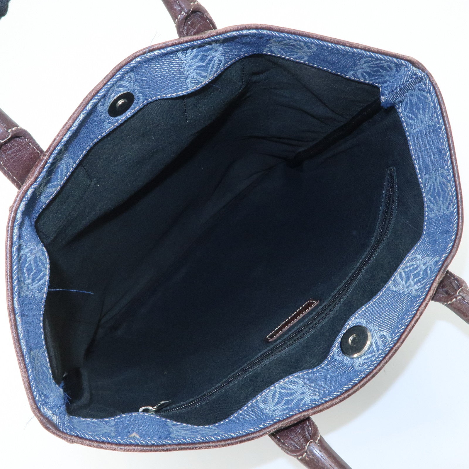 LOEWE Anagram Canvas Leather Tote Bag Blue Brown Used