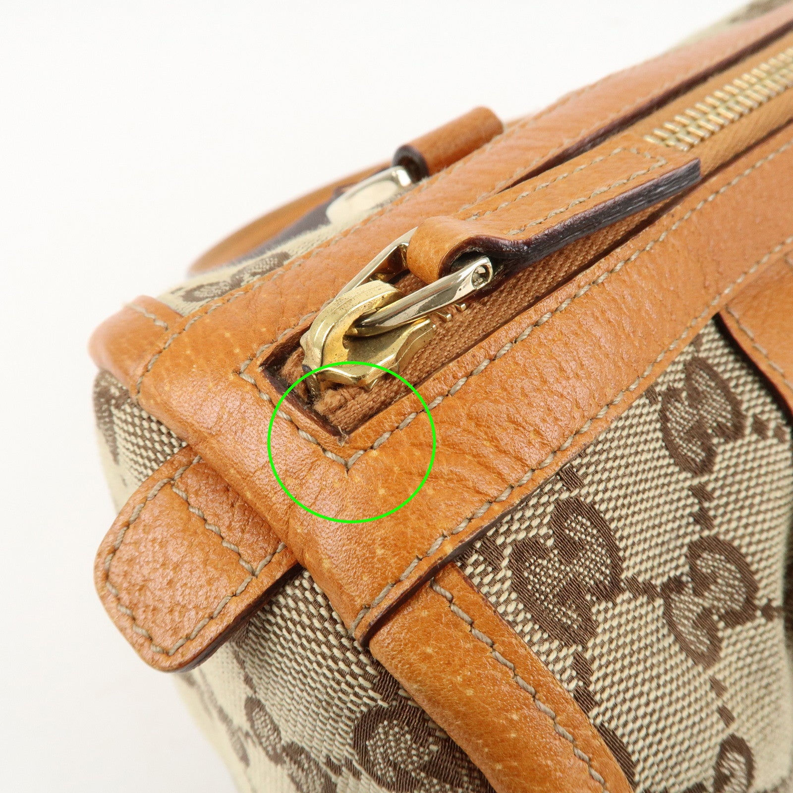 GUCCI Abbey GG Canvas Leather Mini Boston Bag Beige Orange 130942 Used