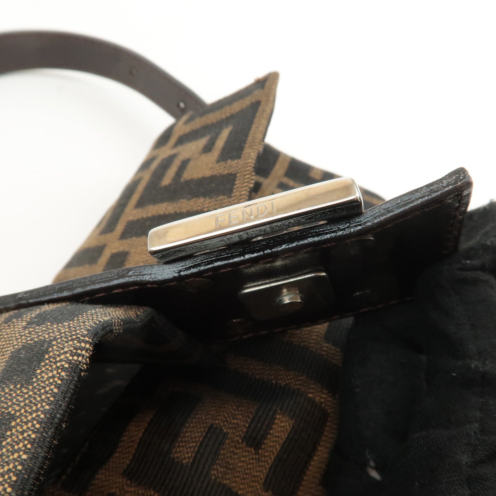 FENDI Mamma Baguette Zucca Canvas Shoulder Bag Brown Black 26424 Used