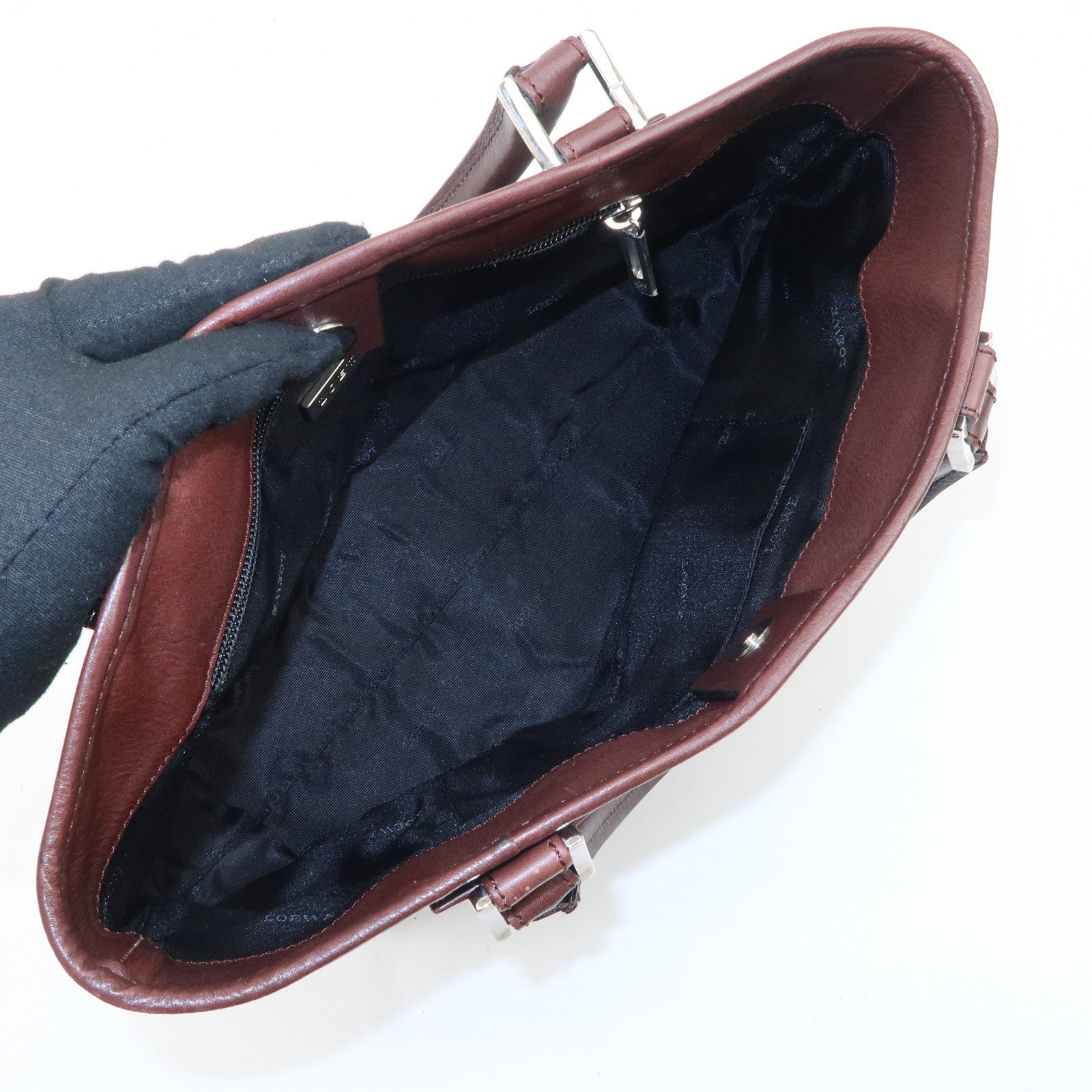 LOEWE Anagram Amazone 28 Leather Tote Bag Hand Bag Dark Brown Used