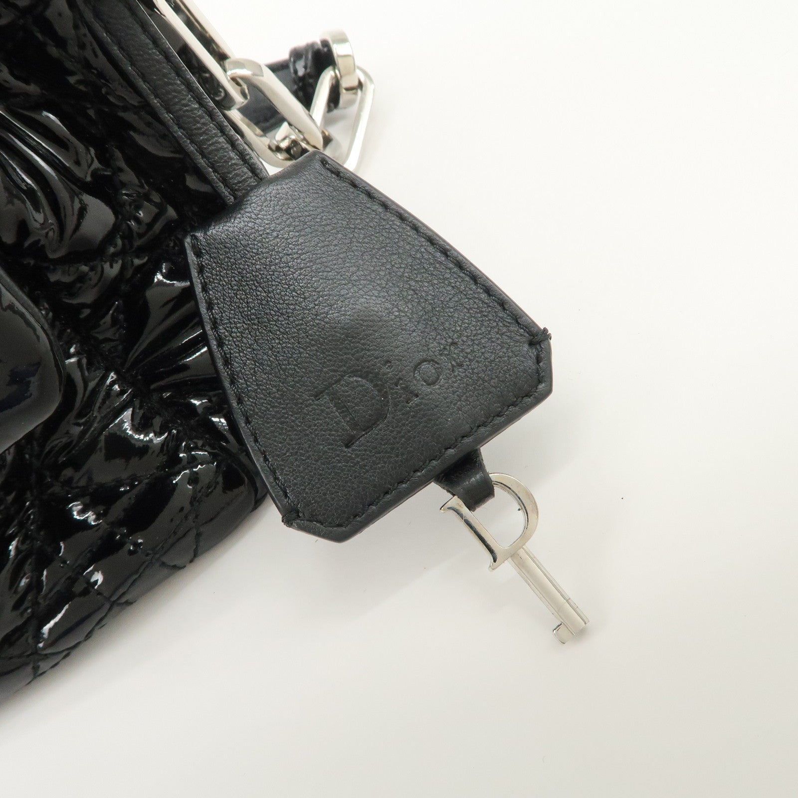 Christian Dior New Lock Cannage Patent Leather Chain Shoulder Bag Used