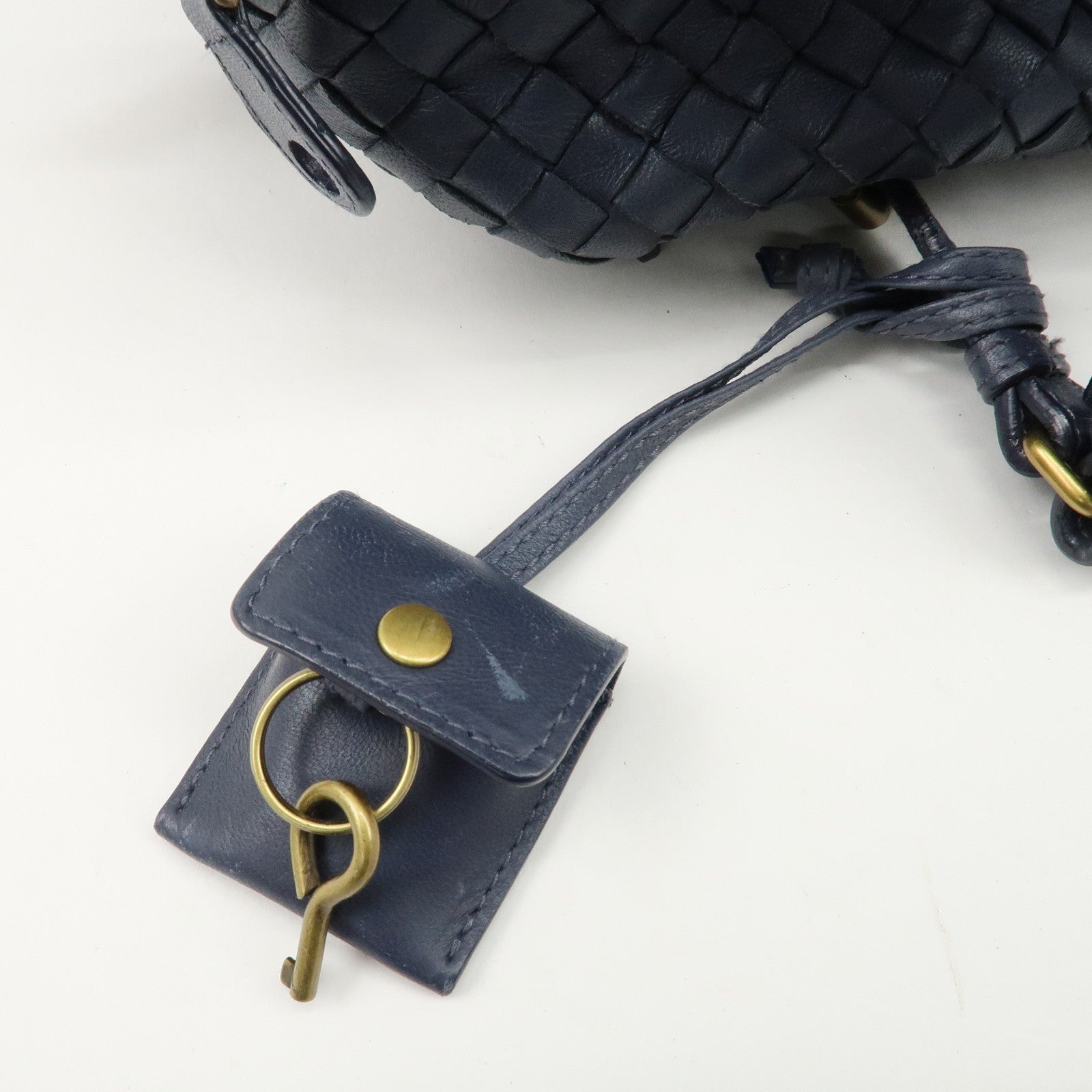 BOTTEGA VENETA Intrecciato Leather Hand Bag Shoulder Bag Navy Used