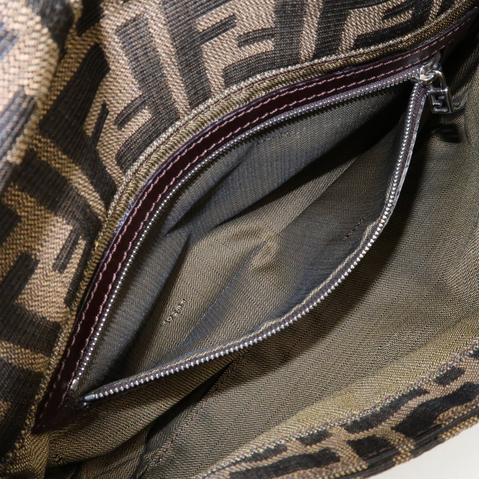 FENDI Mamma Baguette Zucca Canvas Shoulder Bag Brown Black 26424 Used