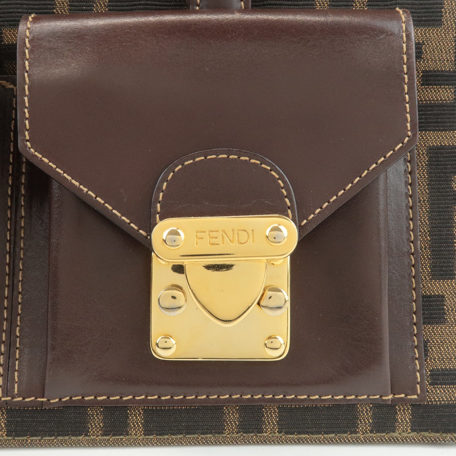 FENDI Zucca Canvas Leather Boston Bag Hand Bag Brown Black Used