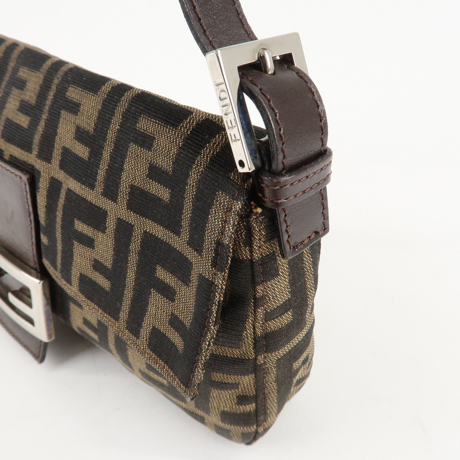 FENDI Mamma Baguette Canvas Shoulder Bag Brown Black 26424 Used