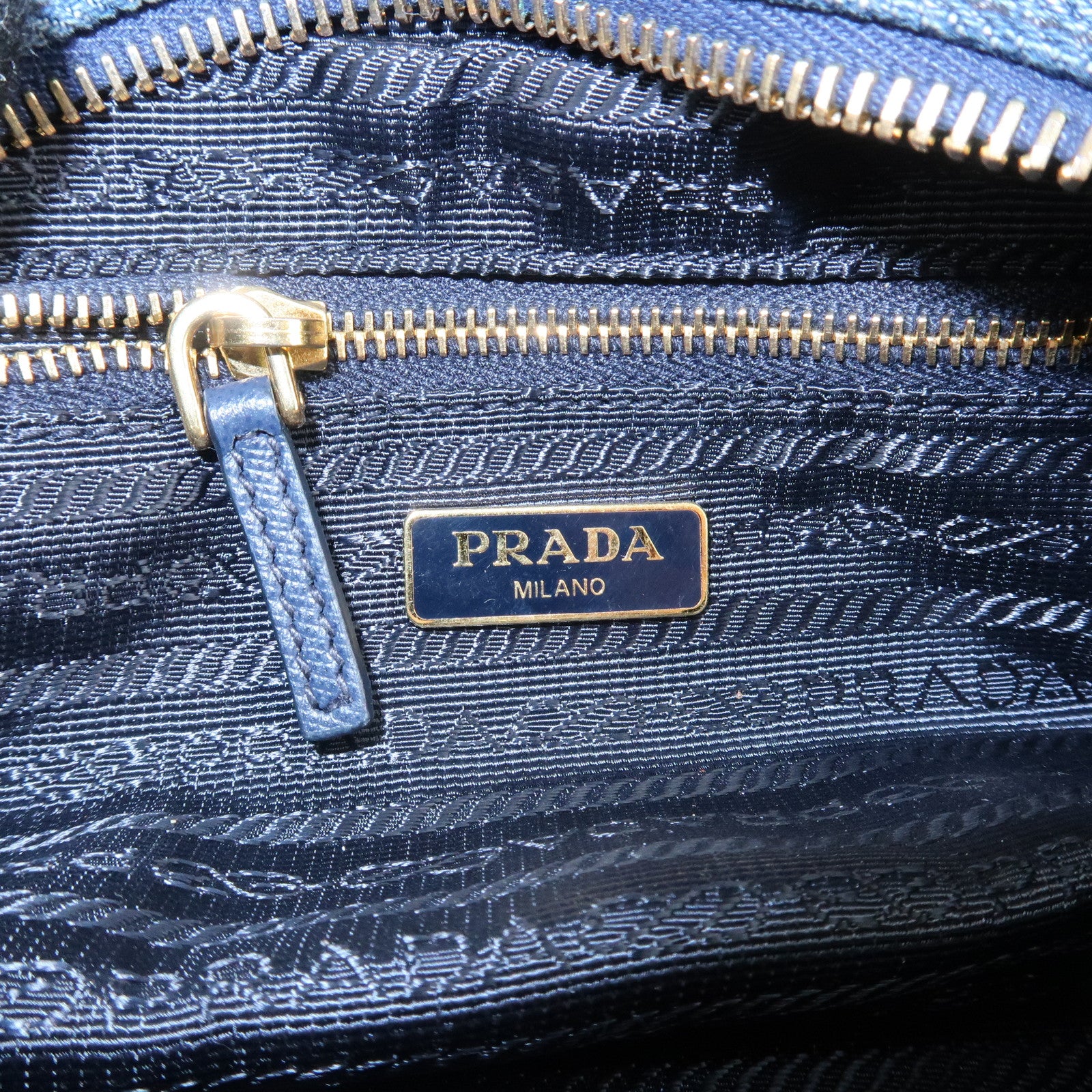 PRADA Triangle Logo Denim Pouch Cosmetic Pouch Blue Used