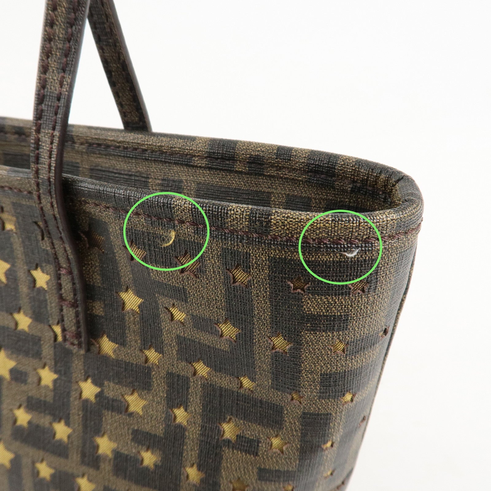 FENDI Zucca PVC Nylon Tote Bag Star Punching Brown Black 8BH223 Used