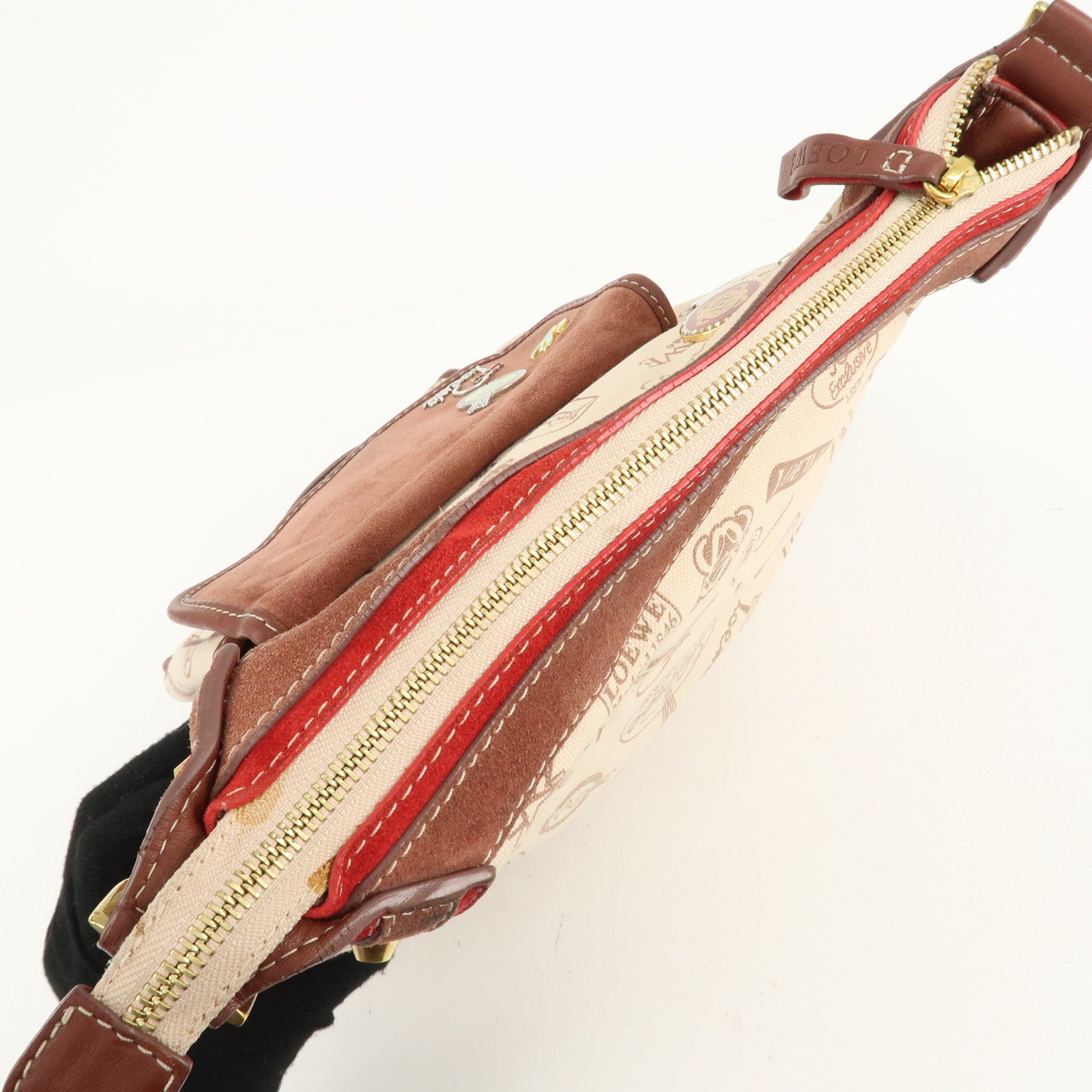 LOEWE Anagram Canvas Leather Suede Shoulder Bag 160th Anniversary Used