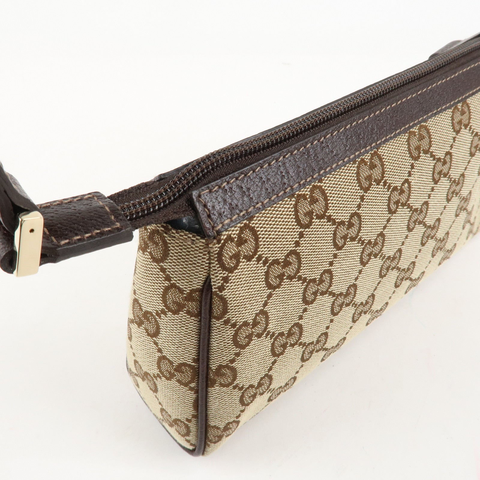 GUCCI Abbey GG Canvas Leather Shoulder Bag Beige Dark Brown 145750 Used