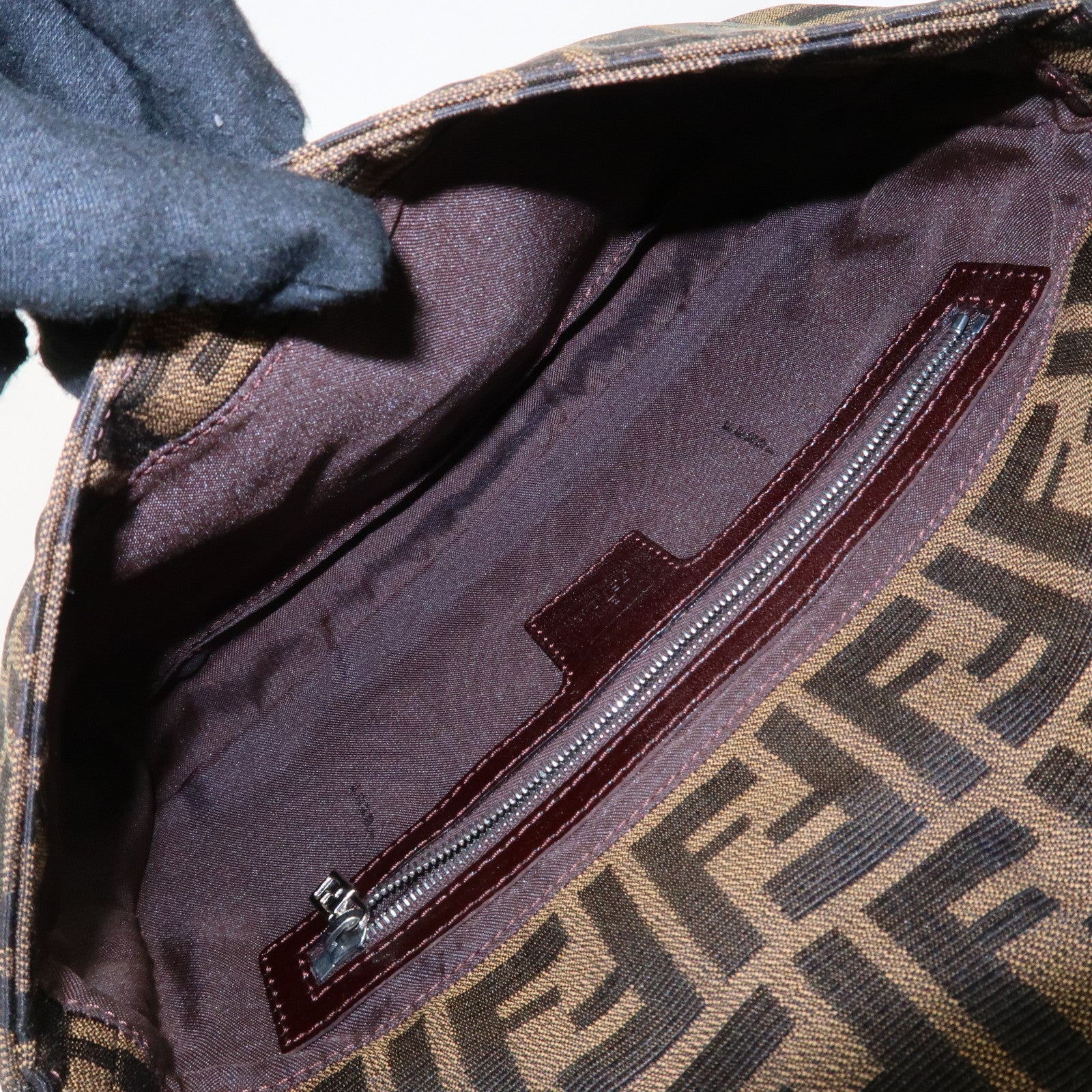 FENDI Mamma Baguette Zucca Canvas Shoulder Bag Brown Black 26424 Used