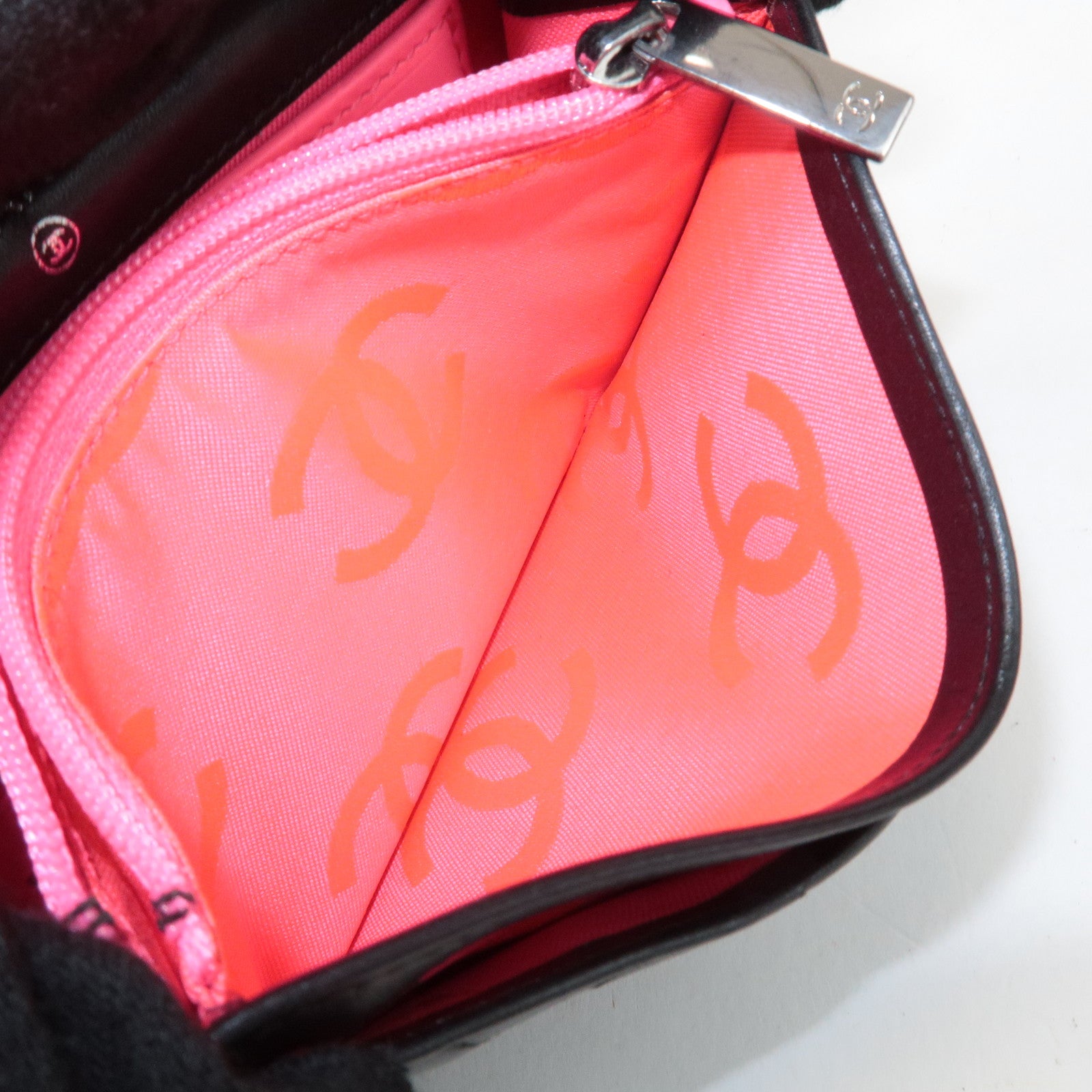 CHANEL Cambon Line COCO Mark Lamb Skin Bifold Wallet A26722 Used