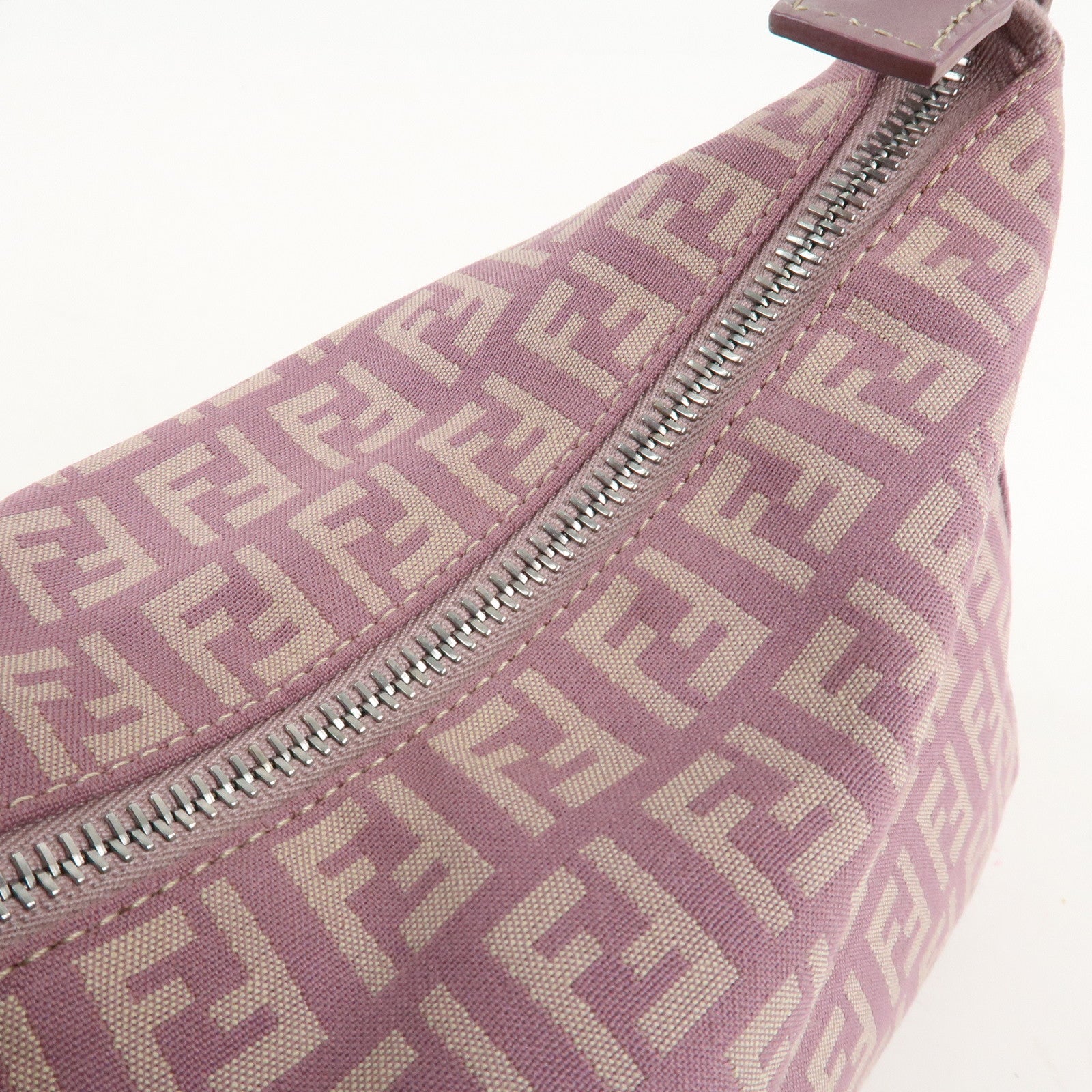 Auth FENDI Zucchino Canvas Leather Hand Bag Pouch Purple Beige 8N0005 Used F/S Used