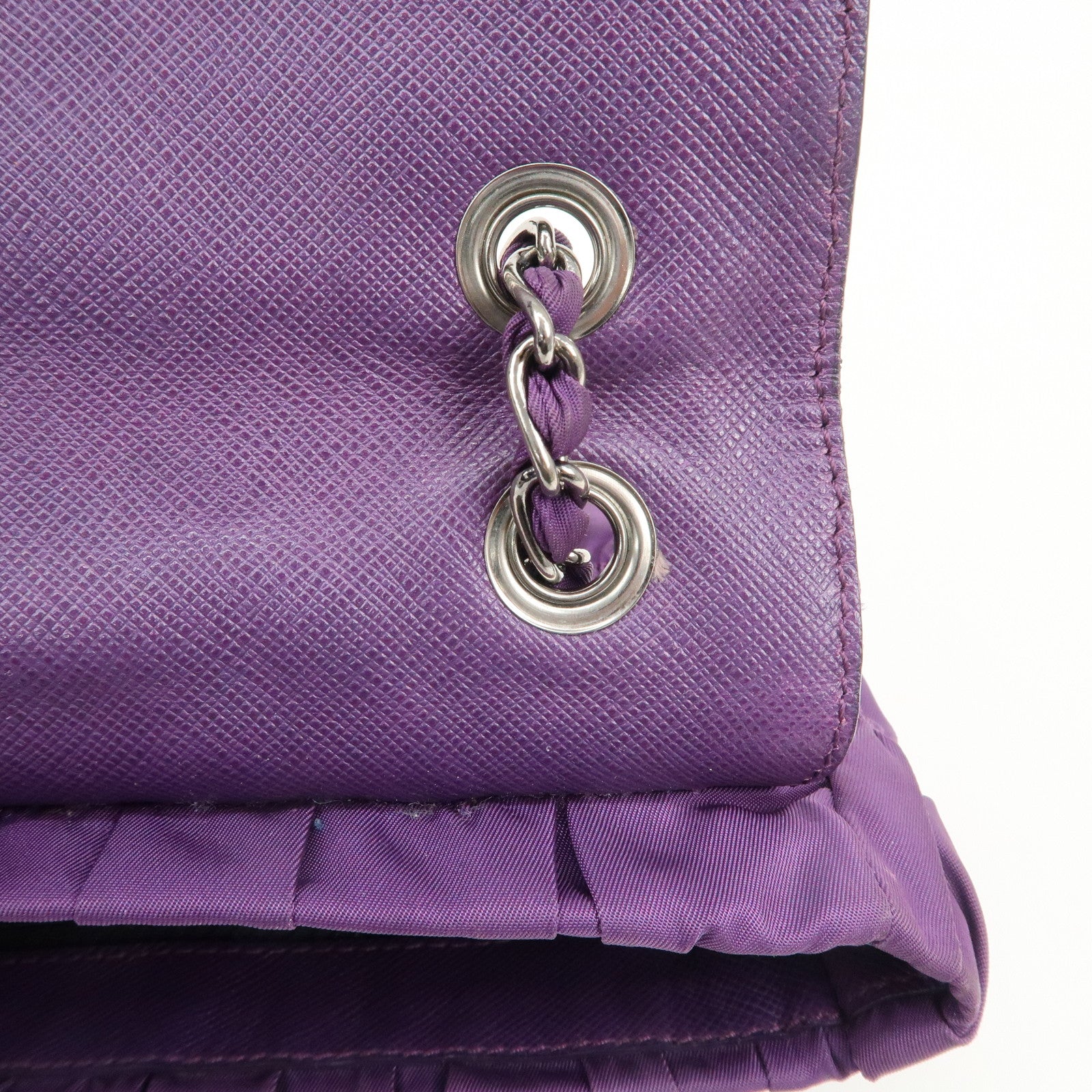 PRADA Nylon Leather Gathered Shoulder Bag Purple BR4609 Used