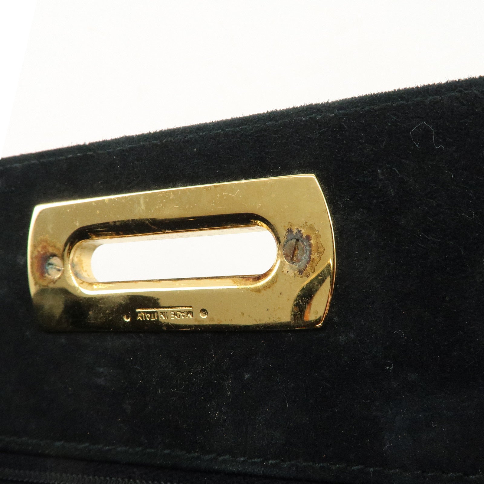 Salvatore Ferragamo Gancini Suede Chain Shoulder Black Bag Used