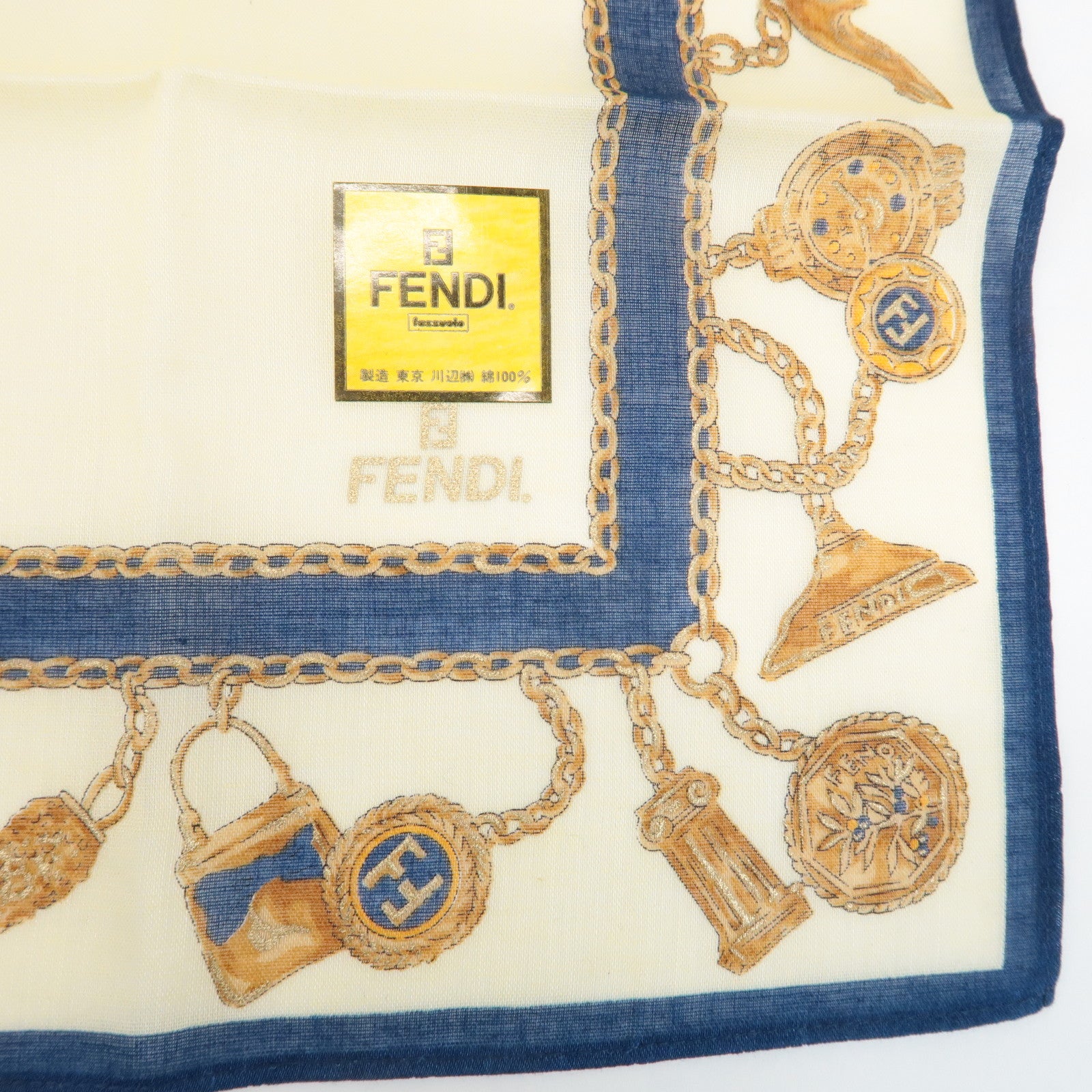 FENDI Set of 5 Cotton 100% Handkerchief Pink Navy Red White Used