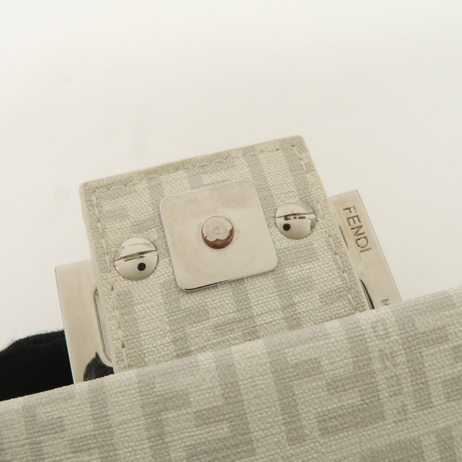 FENDI Mini Mamma Baguette Zucchino Canvas Leather Shoulder Bag Used
