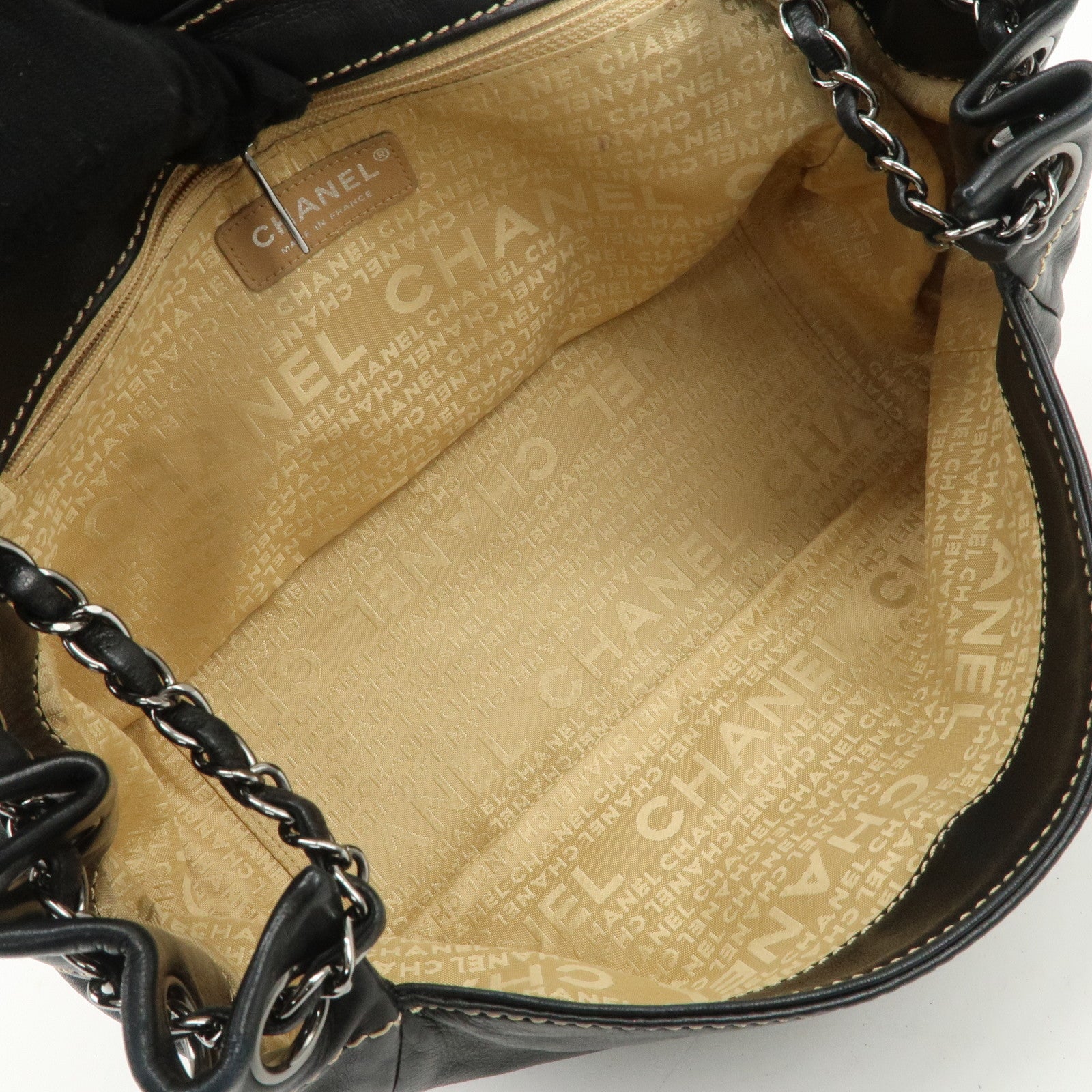 CHANEL COCO Mark Wild Stitch Lamb Skin Chain Shoulder Bag Black Used