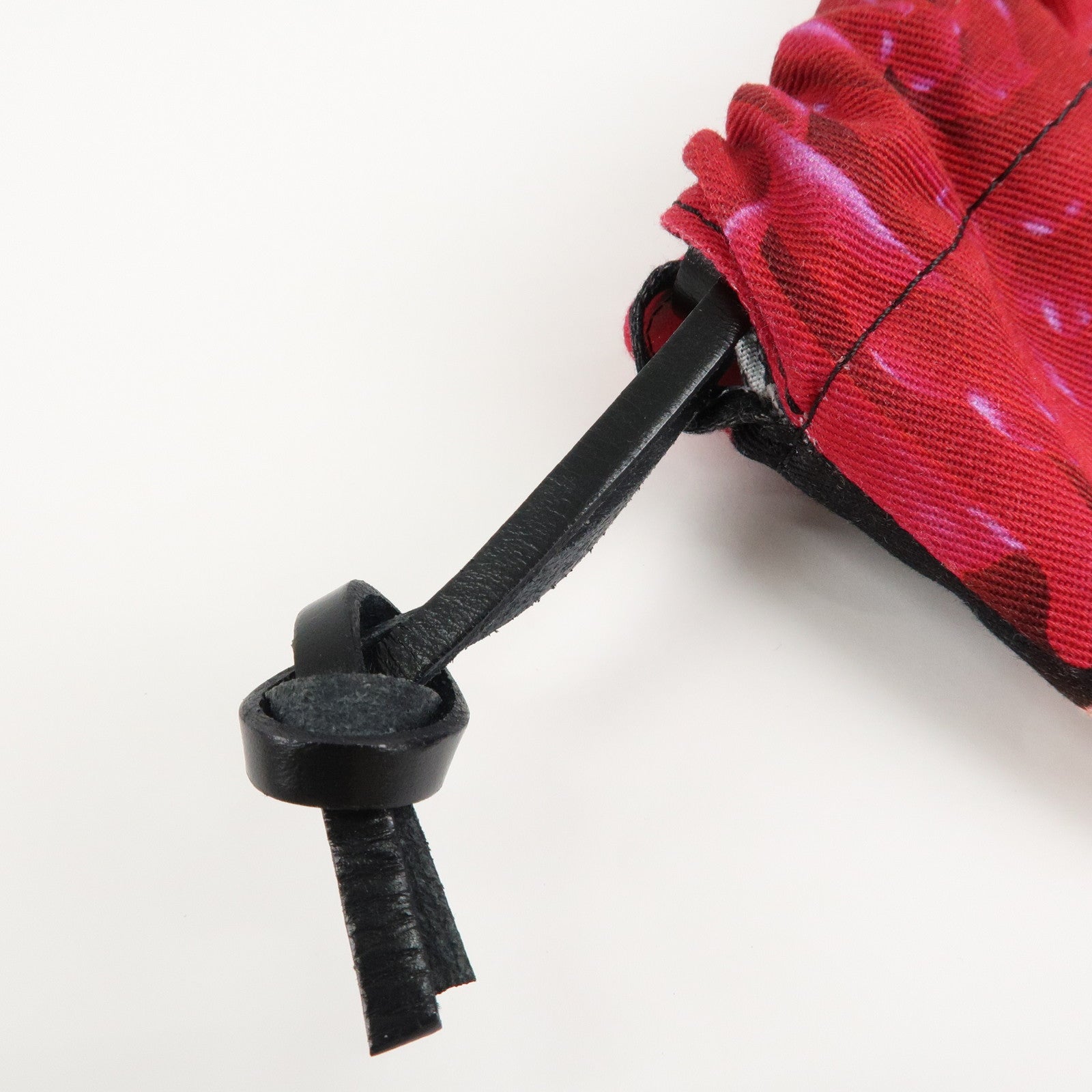 LOEWE Canvas Leather Drawstring Pouch Black Pink Used