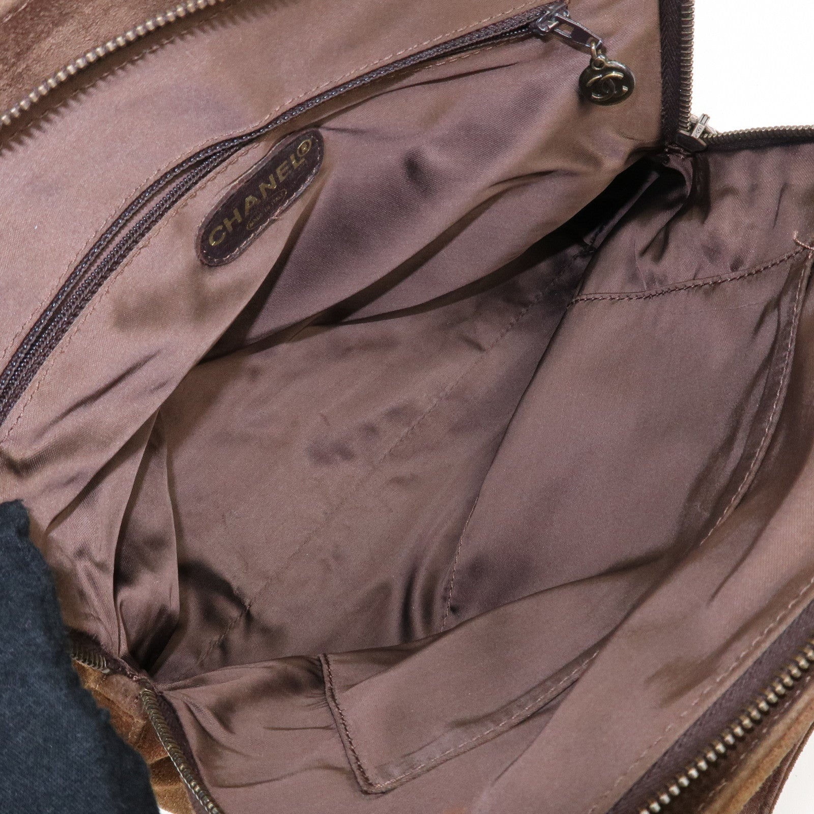 CHANEL Suede Tote Bag Shoulder Bag Hand Bag Brown Used