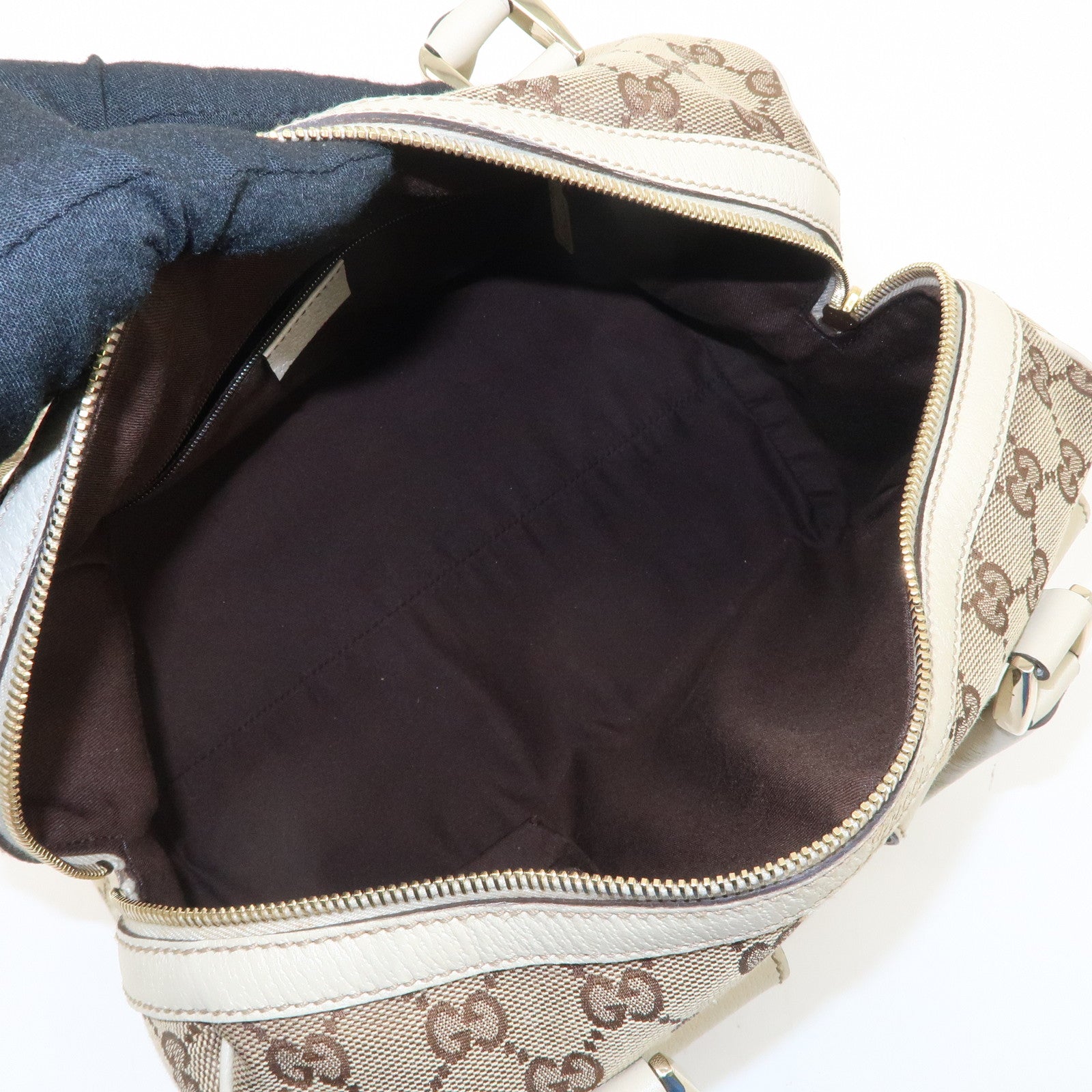 GUCCI Abbey GG Canvas Leather Mini Boston Bag Beige Ivory 153026 Used