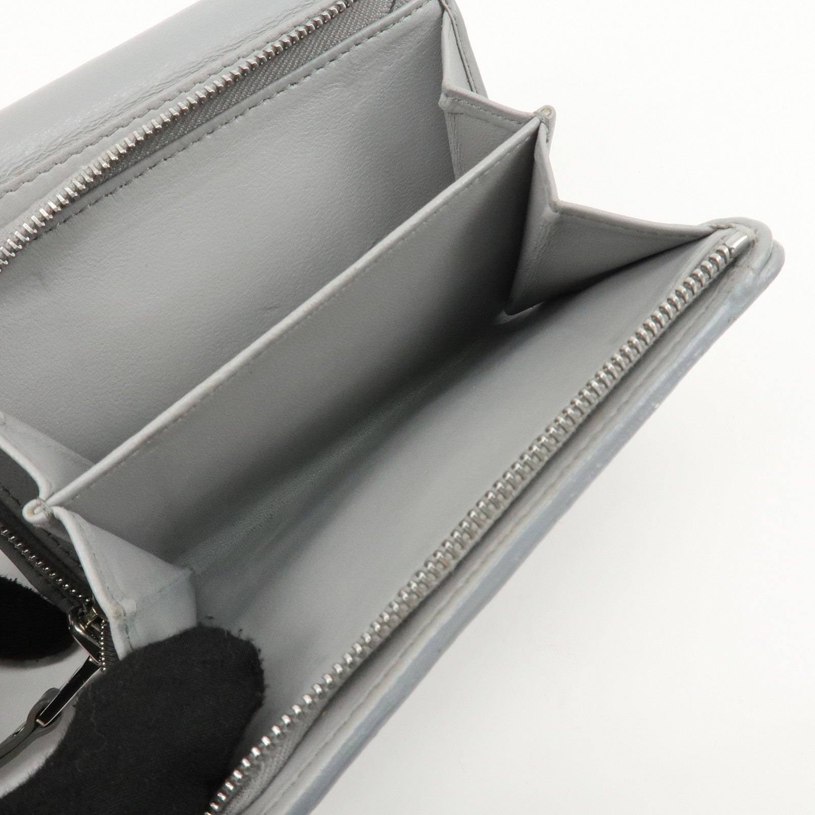 MIU MIU Matelasse Leather Bijoux Studs Tri-fold Wallet Gray Used