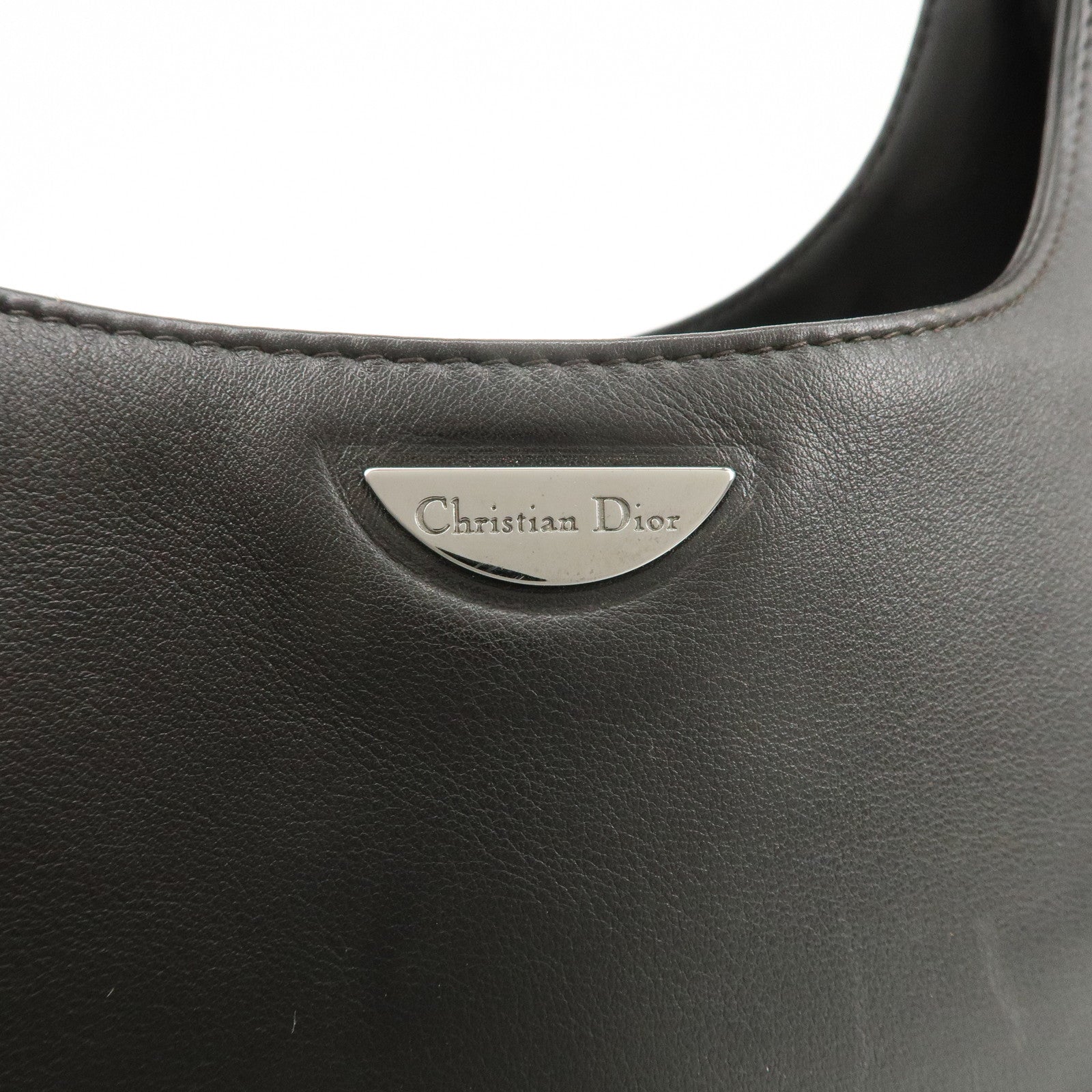 Christian Dior Maris Pearl Leather Shoulder Bag Dark Brown Used